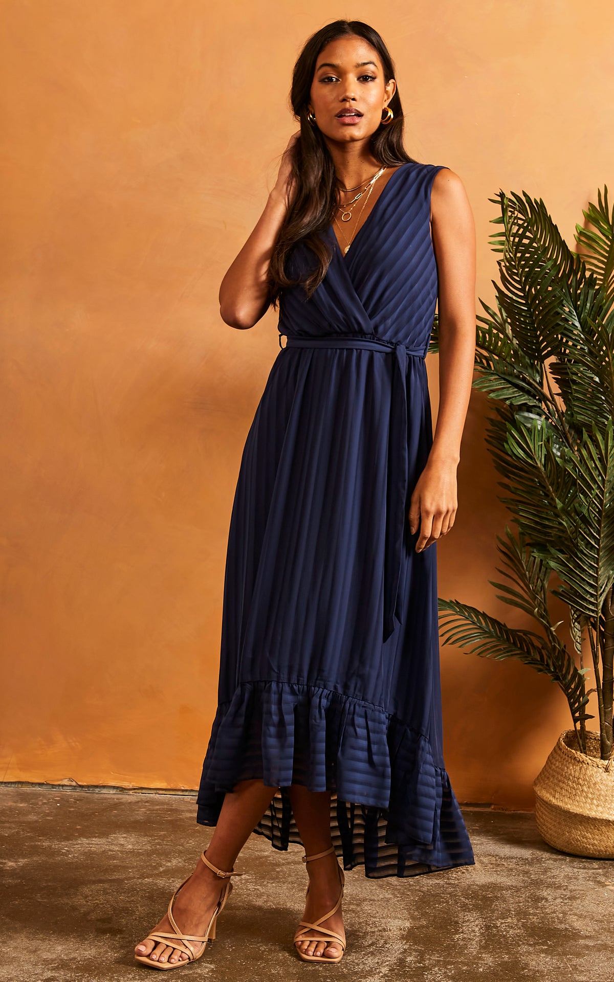 Sleeveless Plunge Maxi Dress in Navy