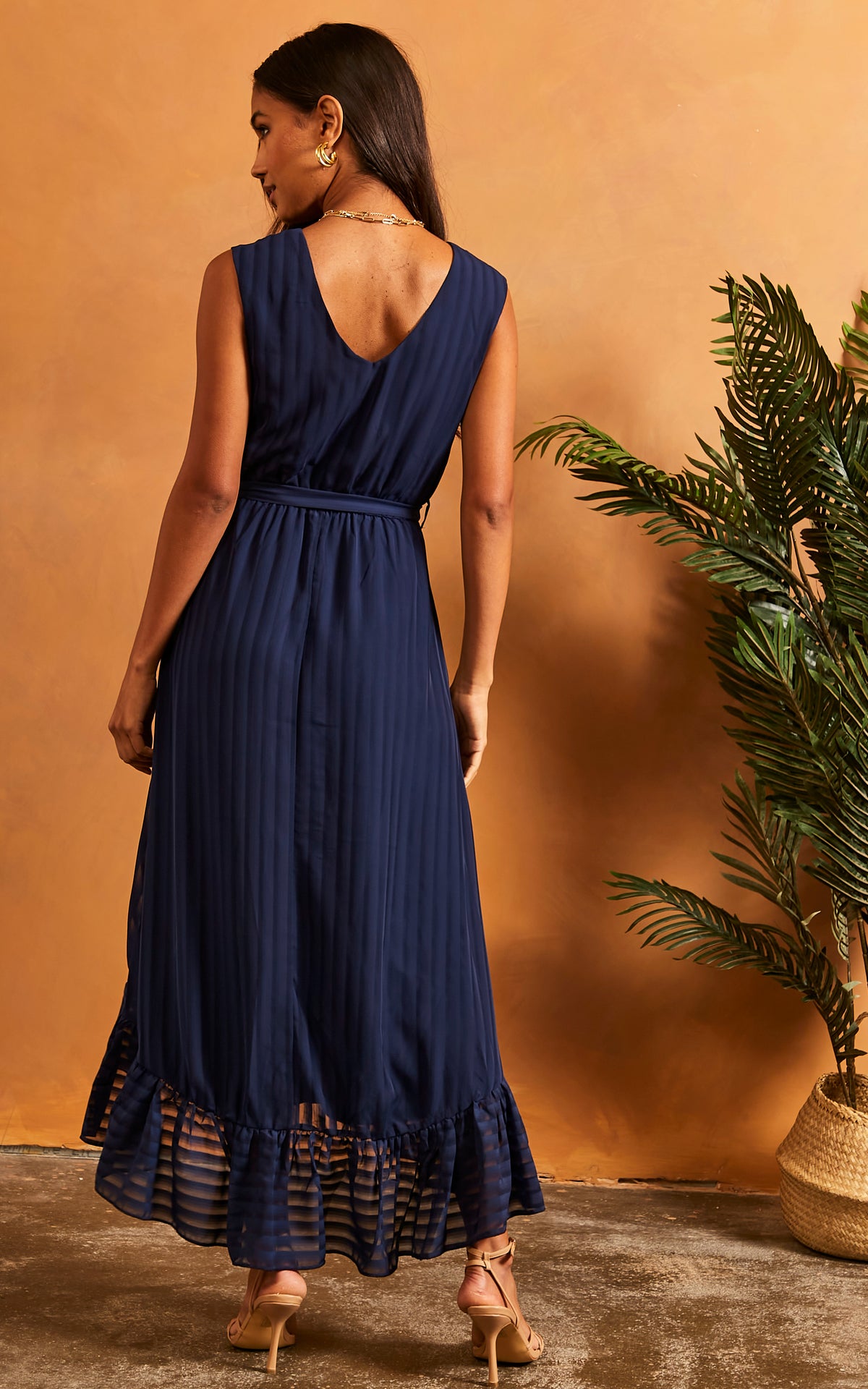 Sleeveless Plunge Maxi Dress in Navy