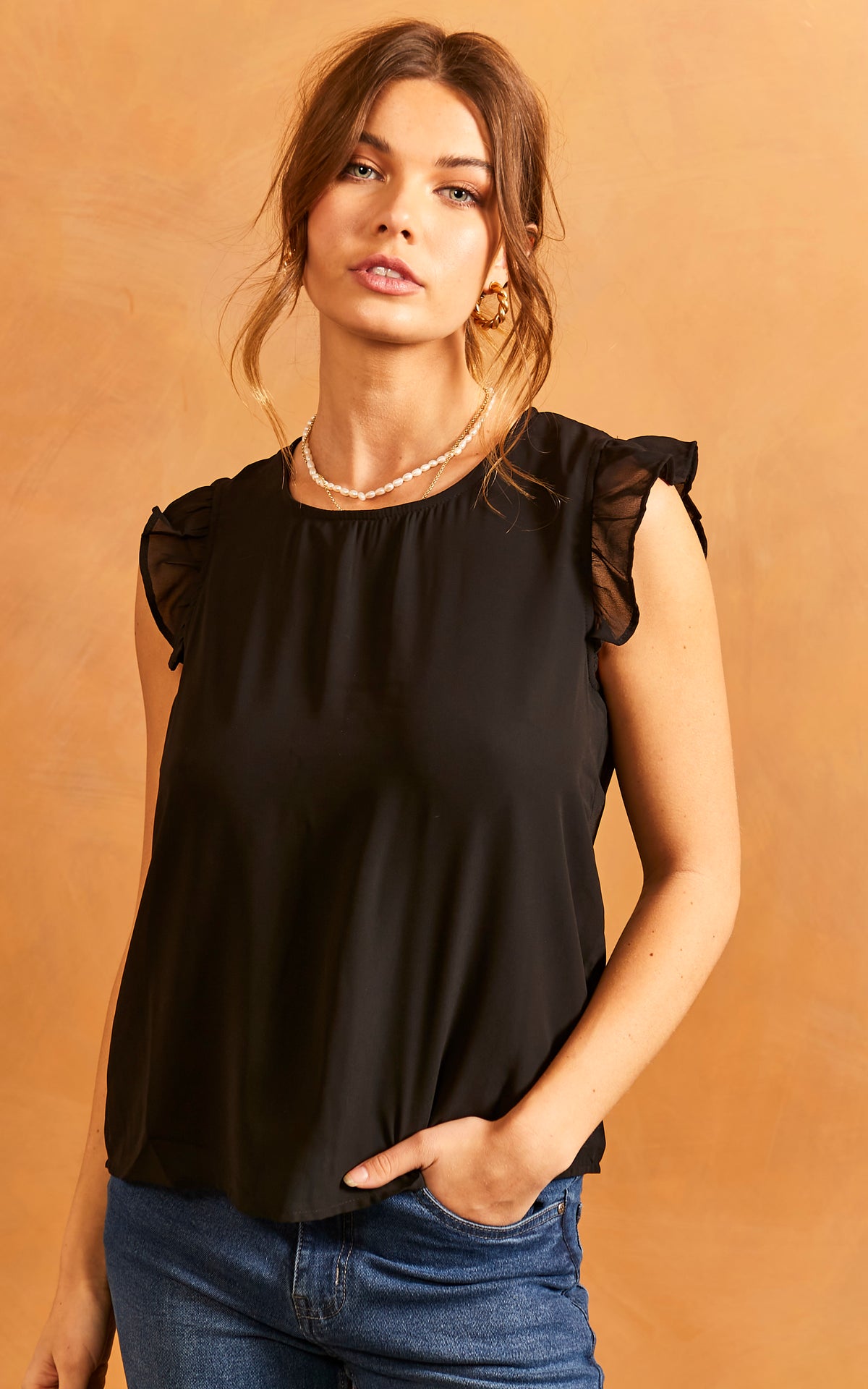 Frill Sleeve Top in Black