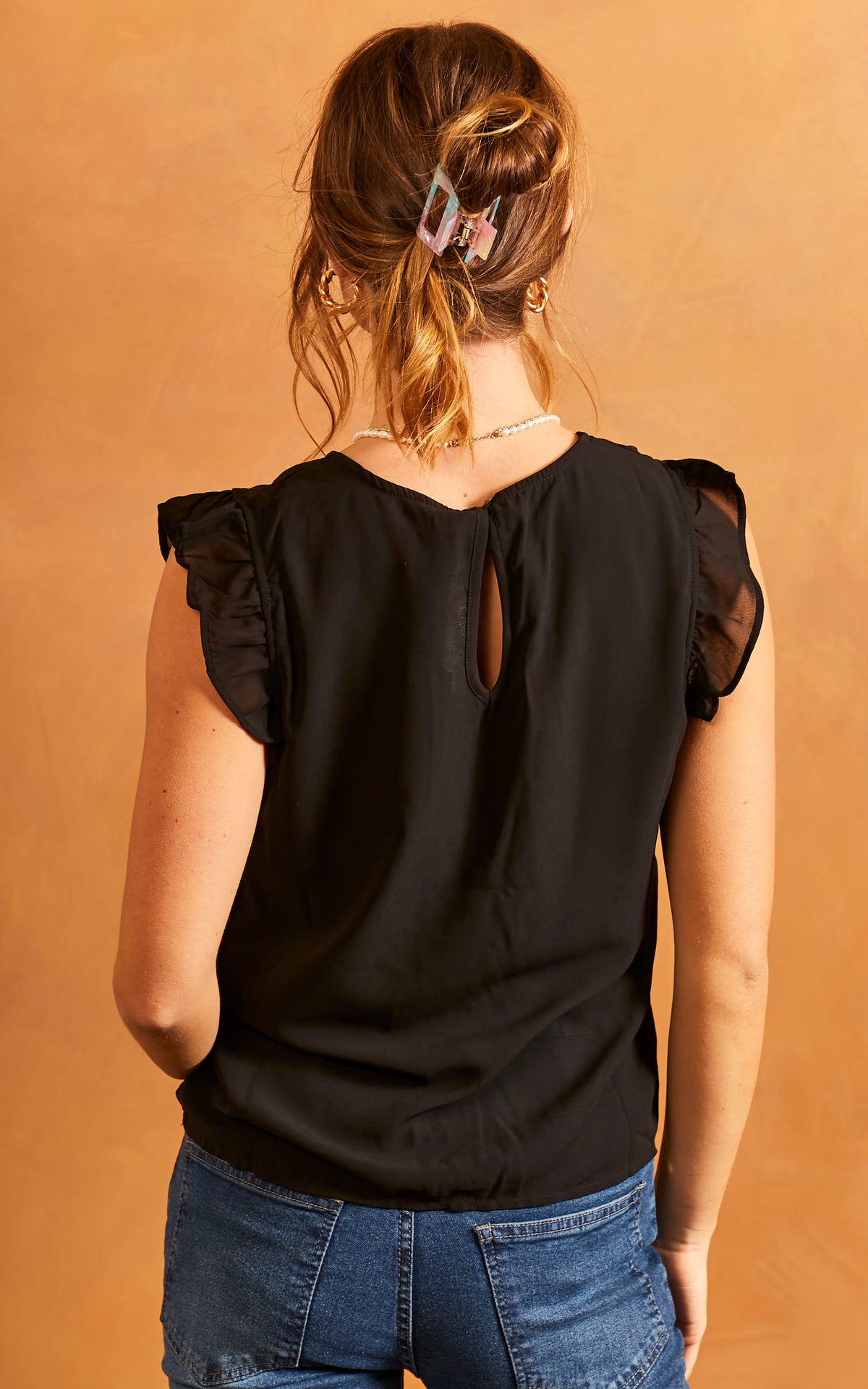 Frill Sleeve Top in Black