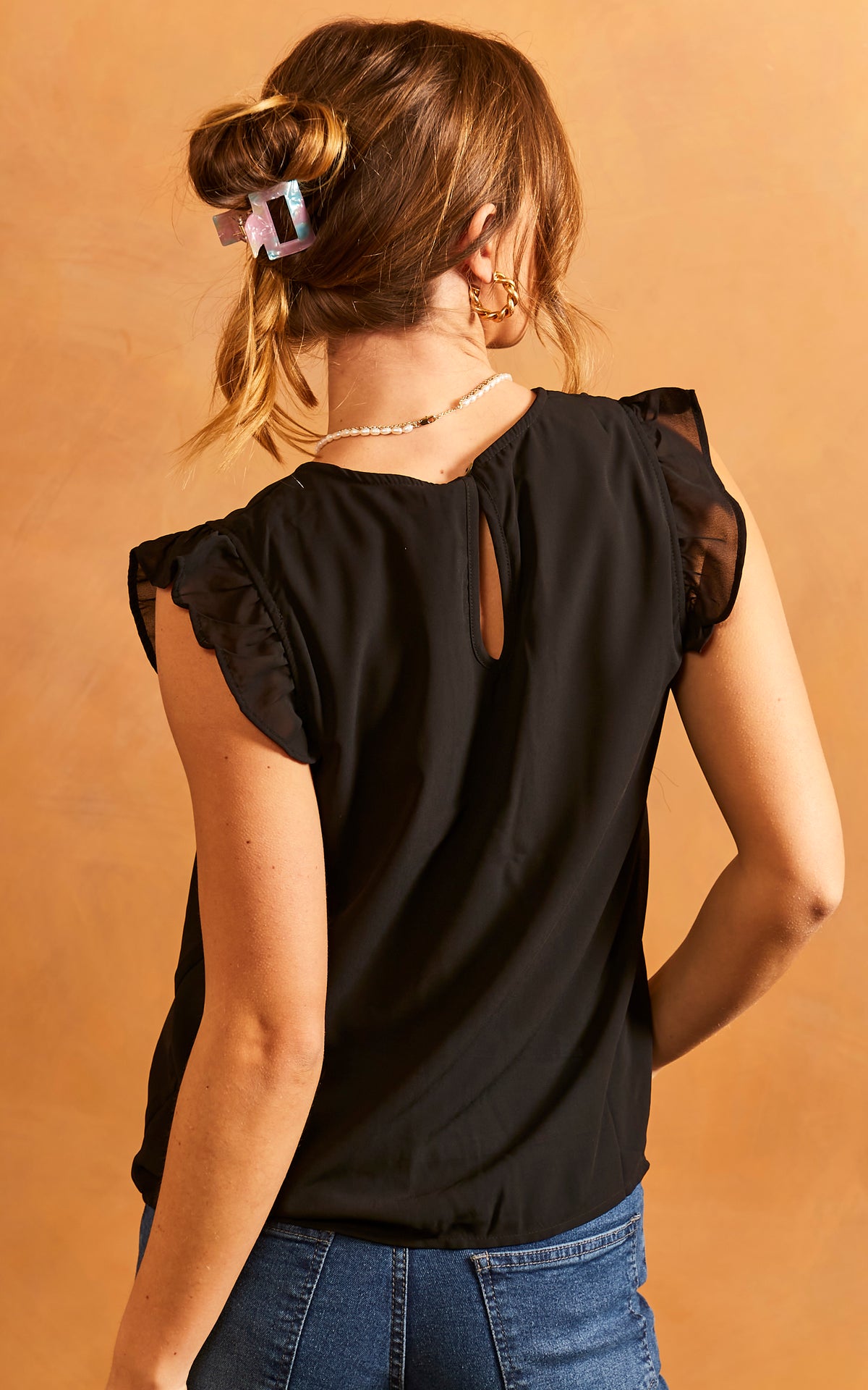 Frill Sleeve Top in Black