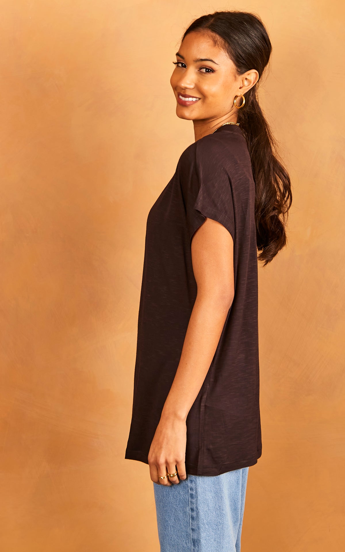 Short Sleeve High Neck T-Shirt in Black