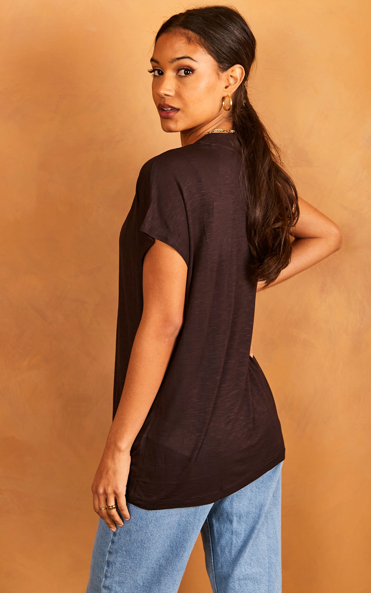 Short Sleeve High Neck T-Shirt in Black