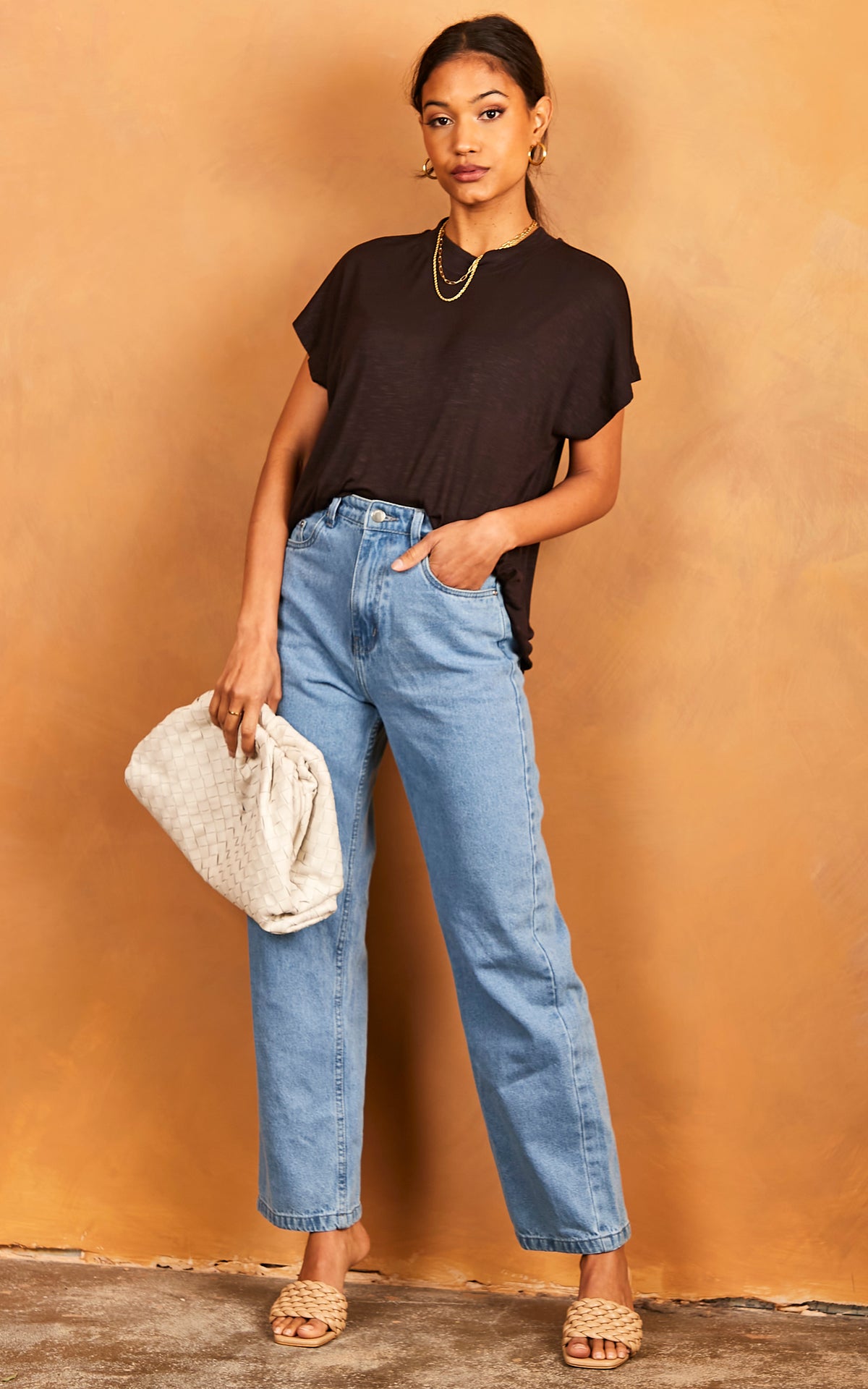 Short Sleeve High Neck T-Shirt in Black
