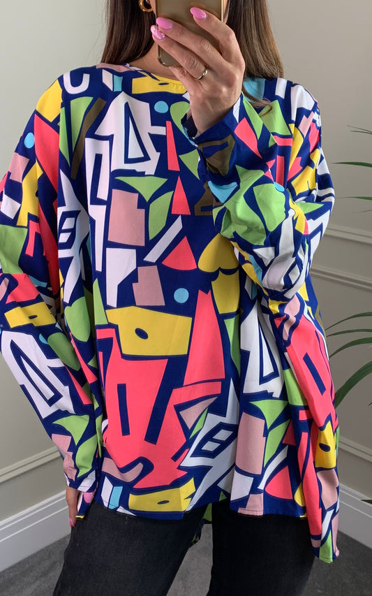 Neon colour printed kaftan top with long sleeves