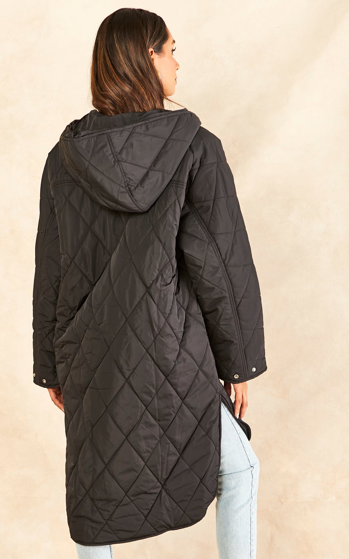Quilted Coat with Hood in Black