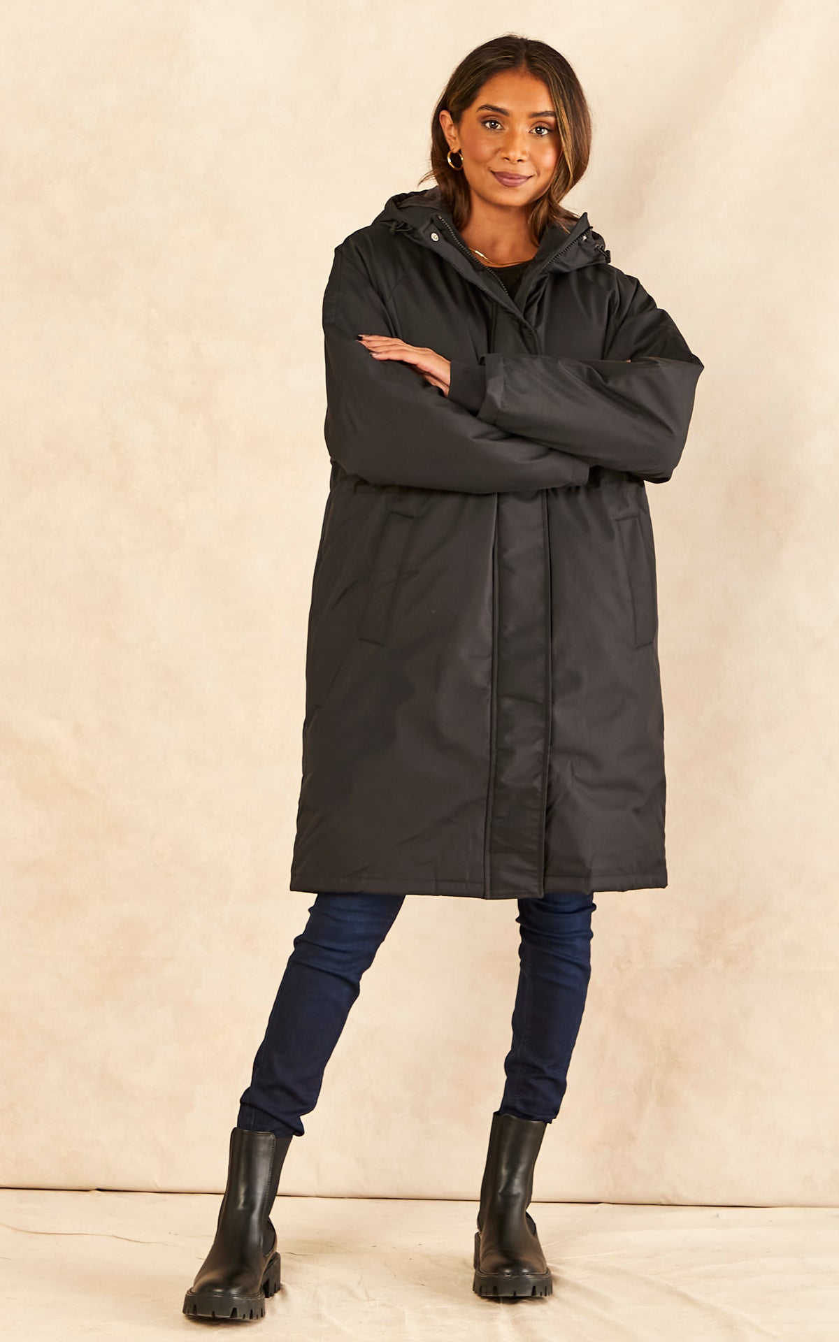 Hooded Parka Coat in Black