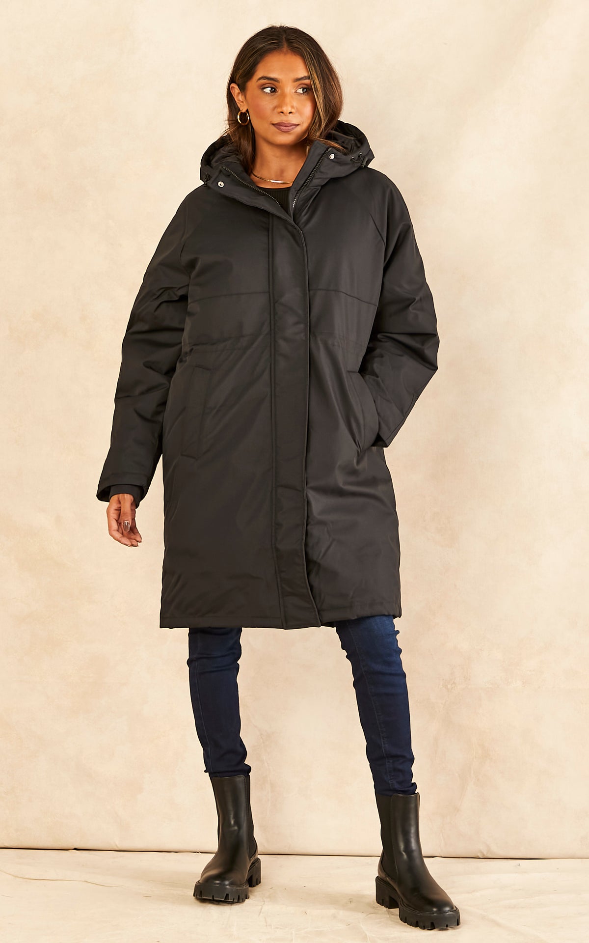 Hooded Parka Coat in Black