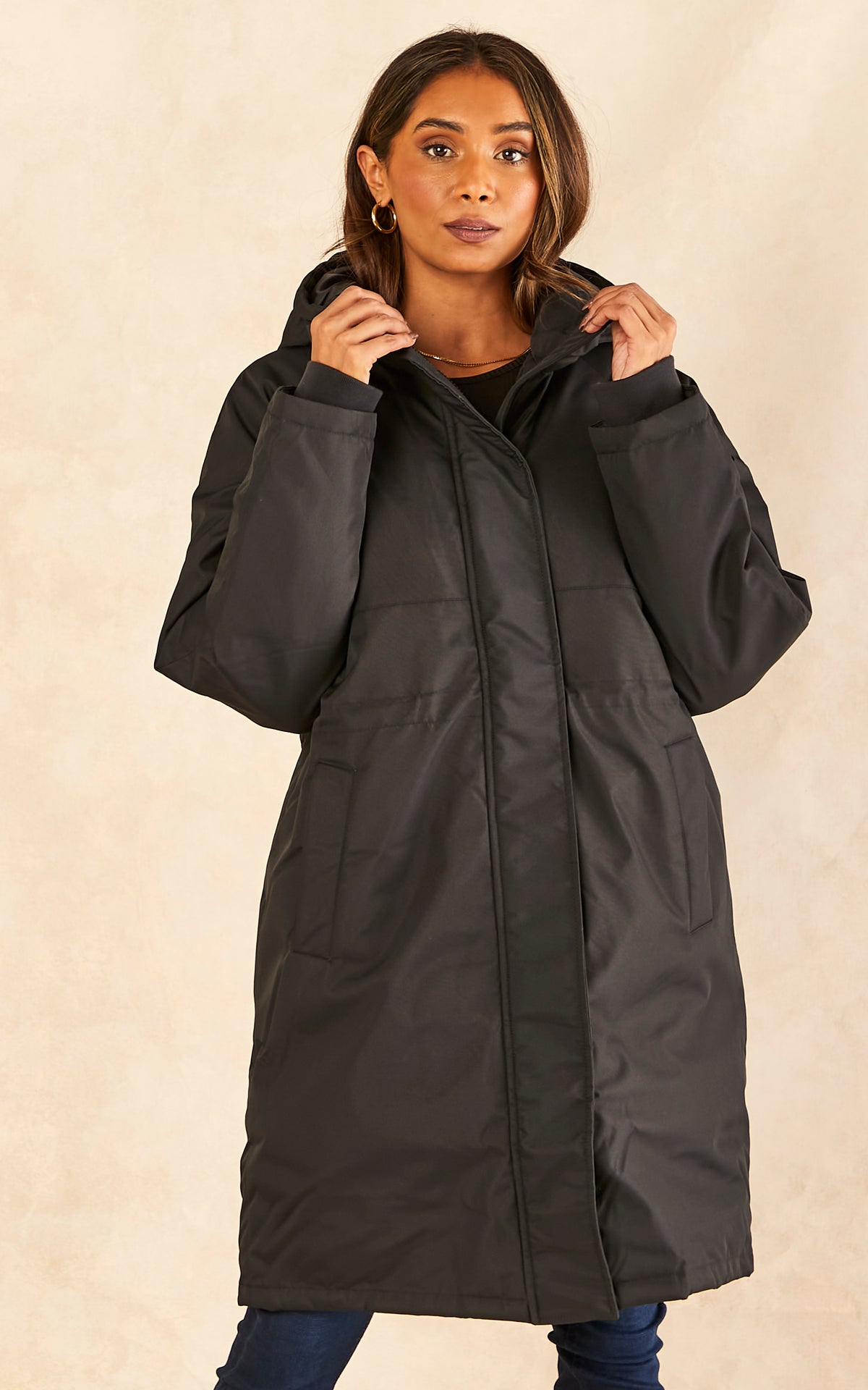 Hooded Parka Coat in Black