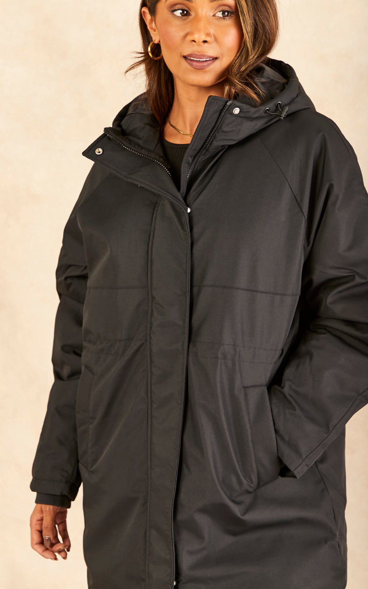 Hooded Parka Coat in Black