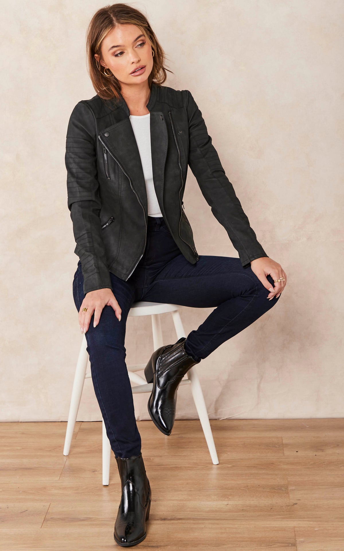 BLACK FAUX LEATHER BIKER