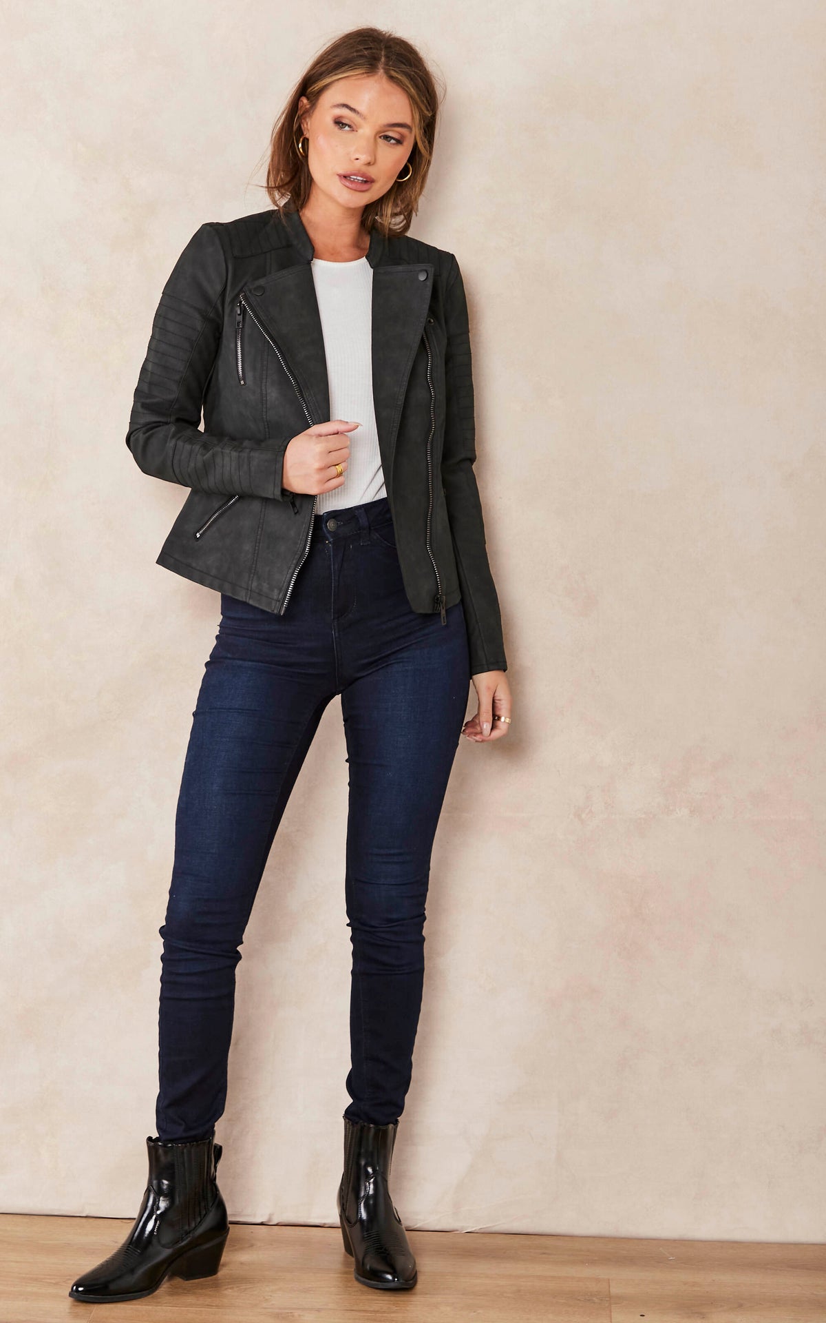 BLACK FAUX LEATHER BIKER