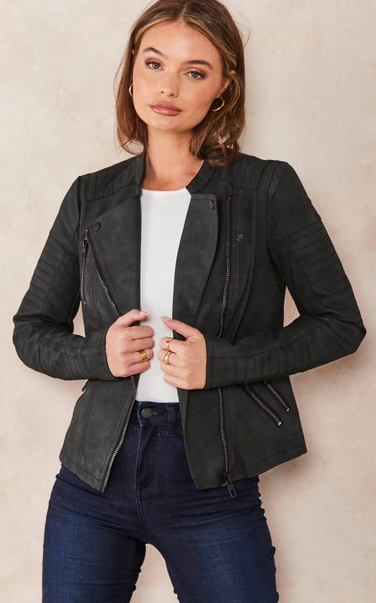 BLACK FAUX LEATHER BIKER