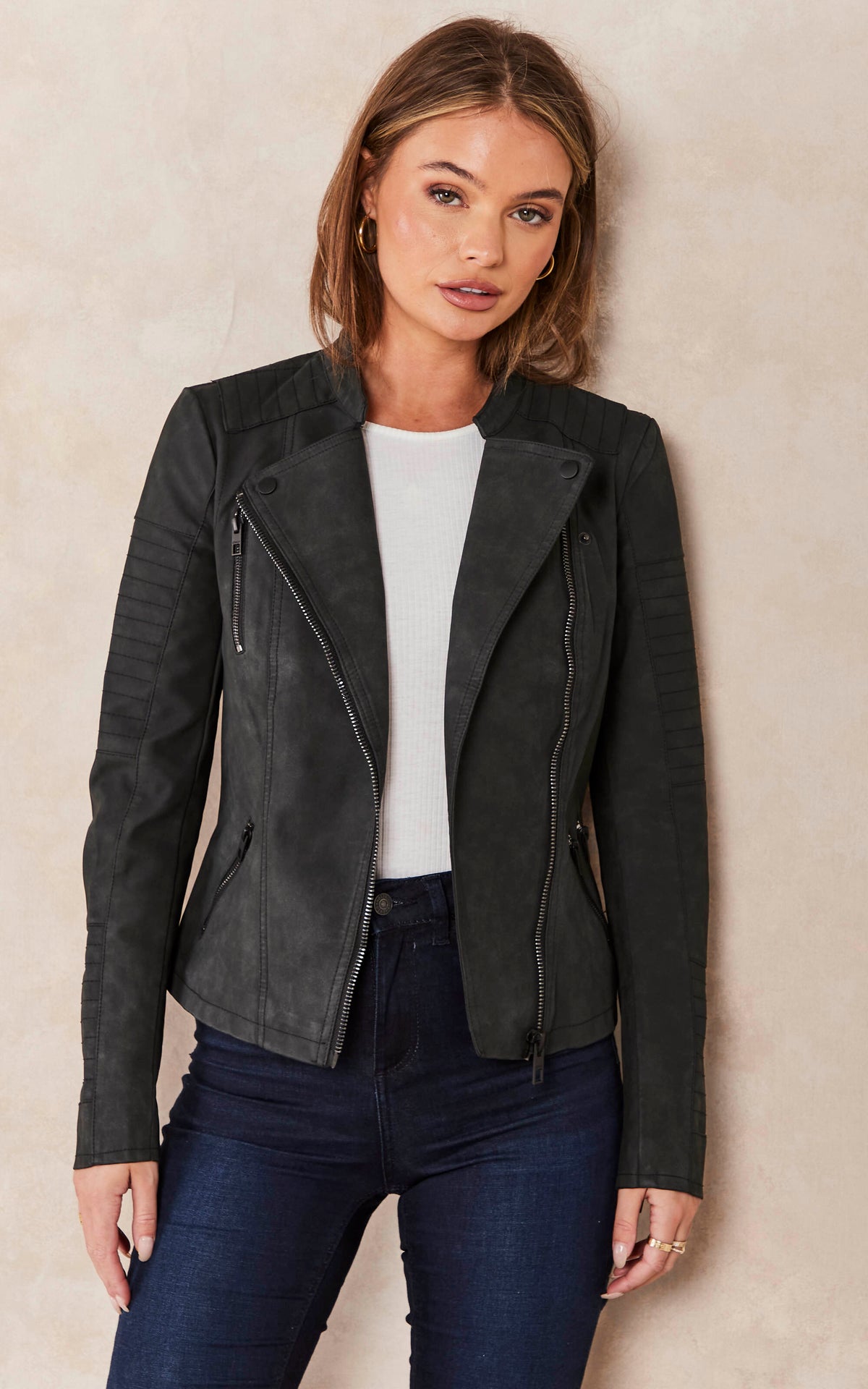 BLACK FAUX LEATHER BIKER