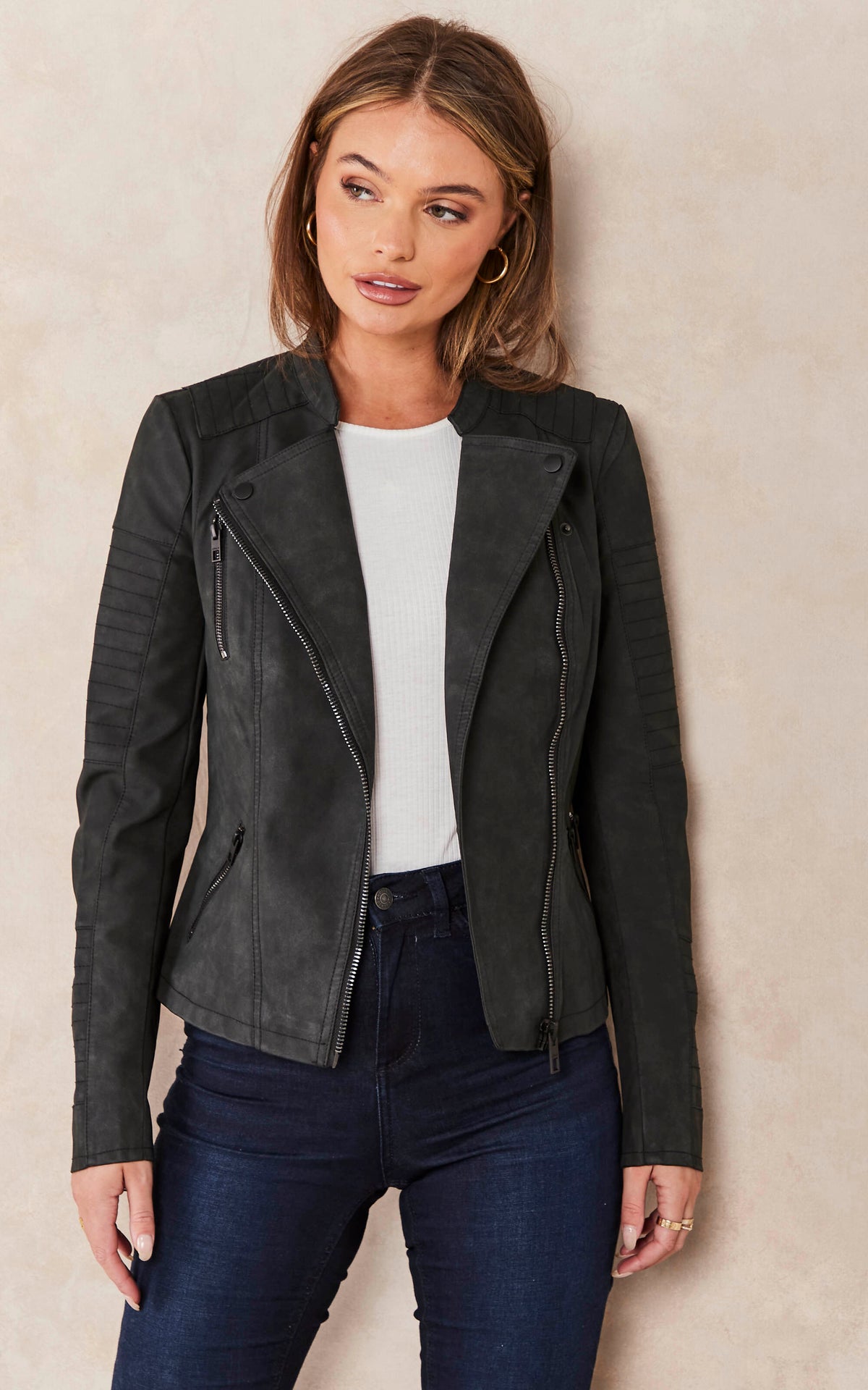 BLACK FAUX LEATHER BIKER