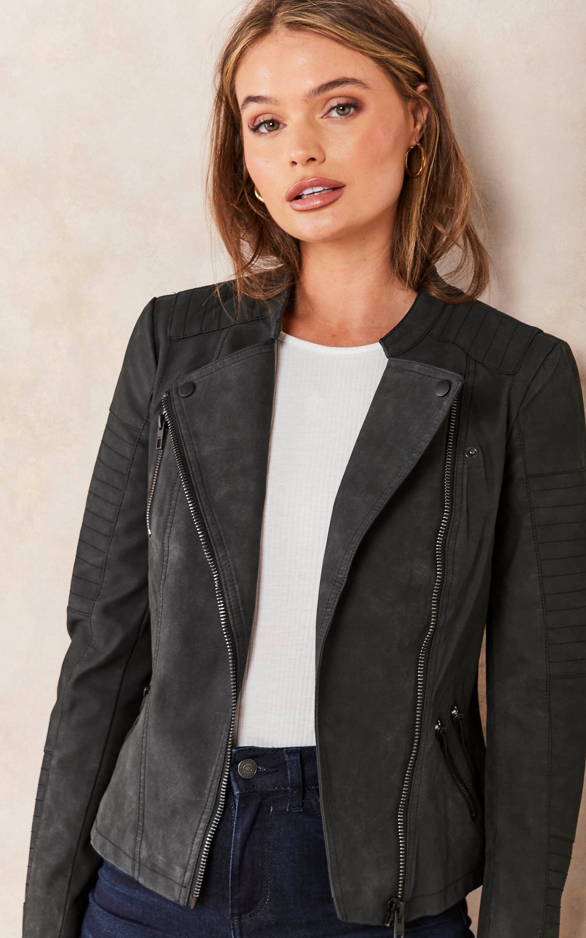 BLACK FAUX LEATHER BIKER