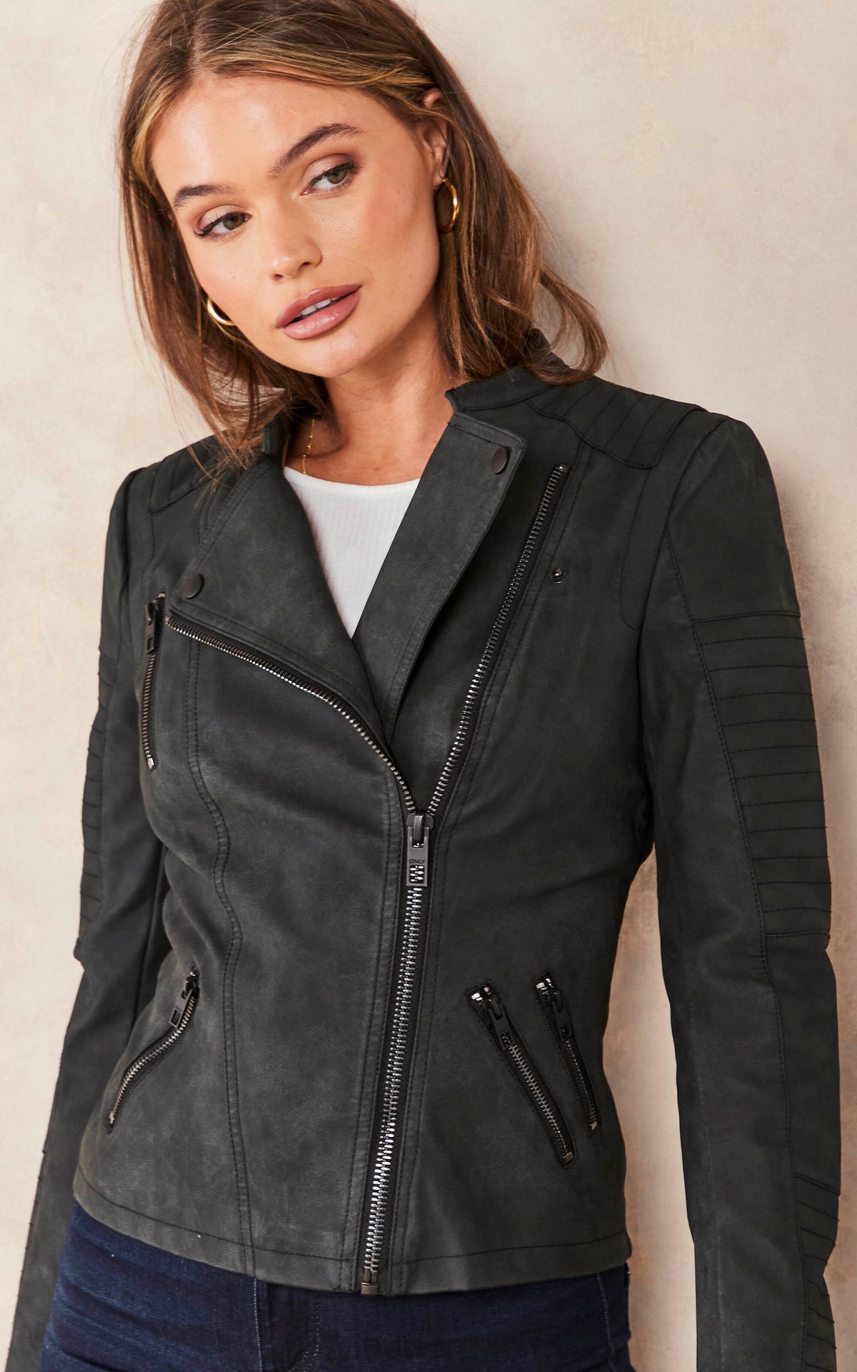 BLACK FAUX LEATHER BIKER