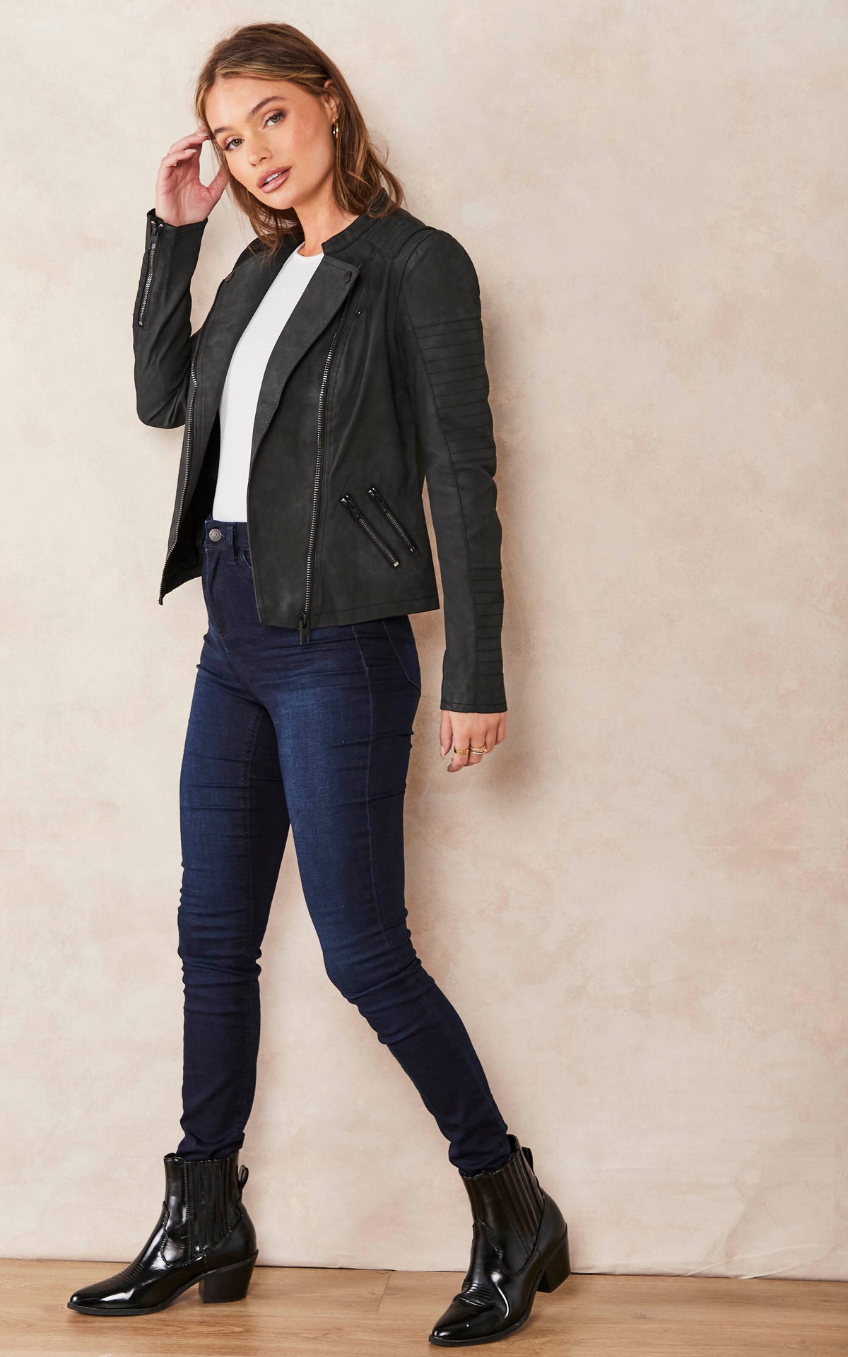 BLACK FAUX LEATHER BIKER