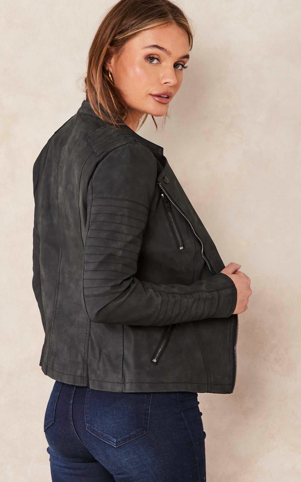 BLACK FAUX LEATHER BIKER