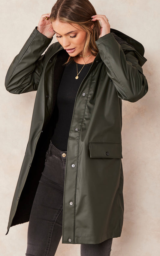 Raincoat With Teddy Lining In Khaki