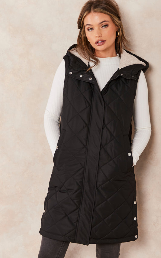 Quilted Gilet with Teddy Lining in Black