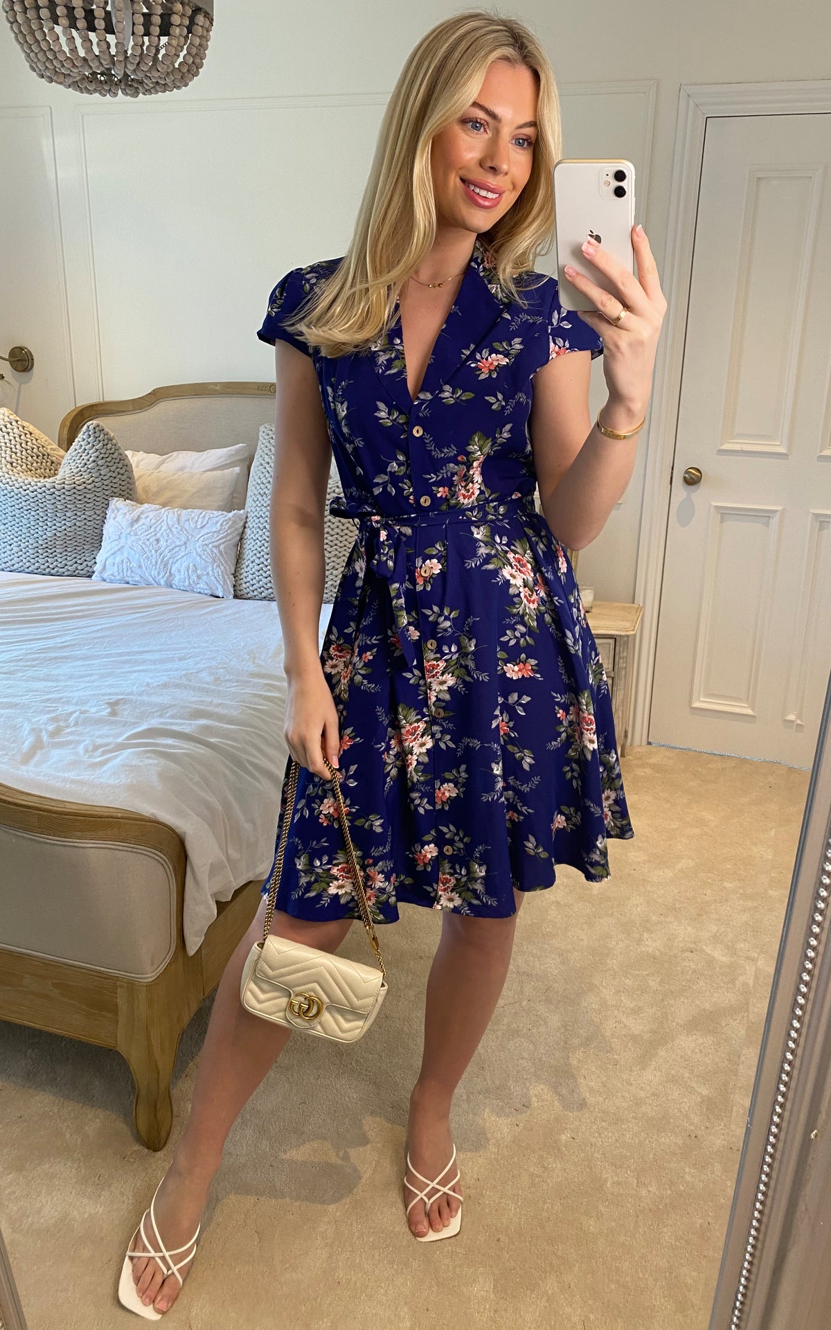 Buttoned Mini Shirt Dress with Cap Sleeves