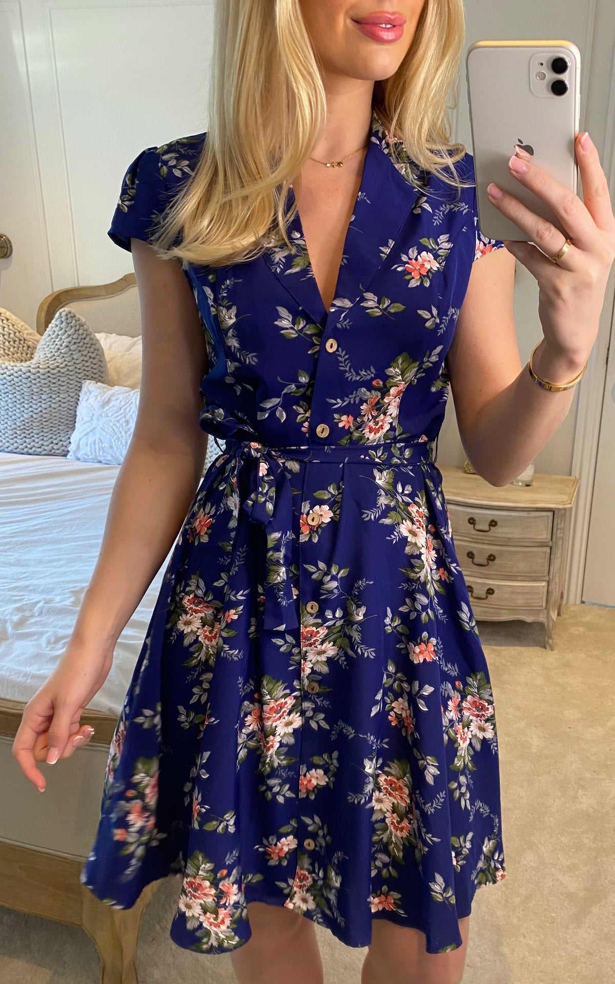 Buttoned Mini Shirt Dress with Cap Sleeves