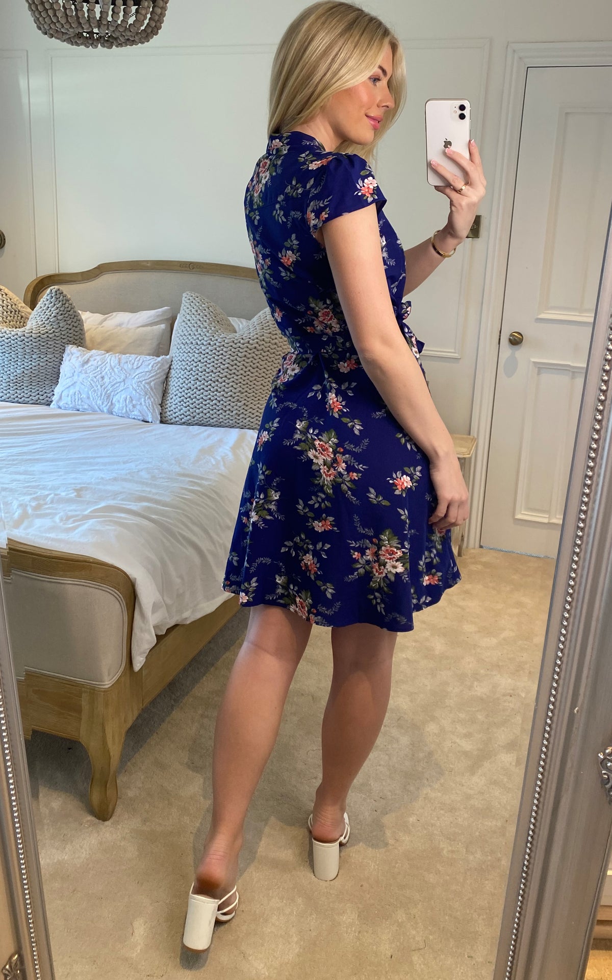 Buttoned Mini Shirt Dress with Cap Sleeves