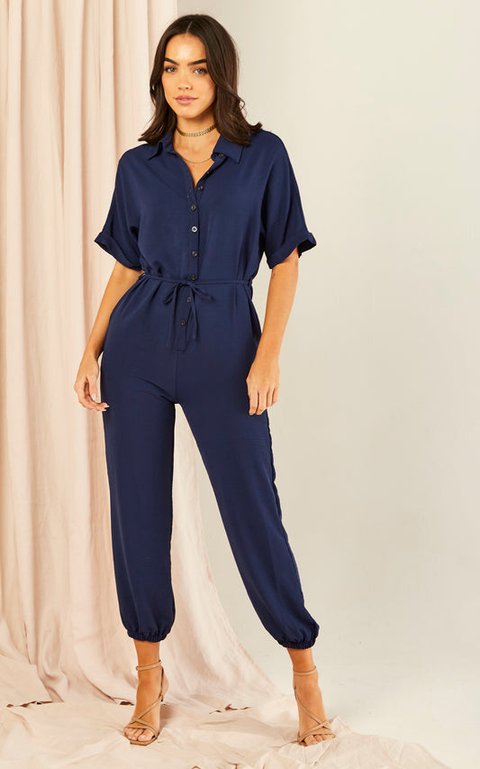 Shirt Wrap Jumpsuit in Navy
