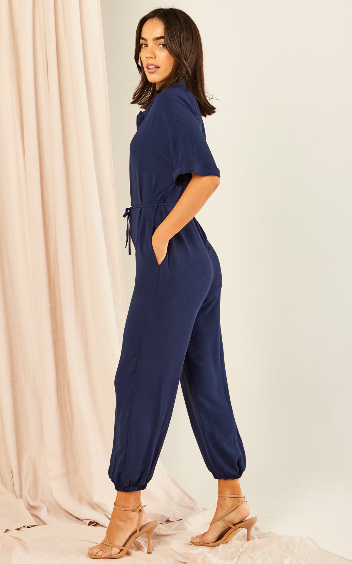 Shirt Wrap Jumpsuit in Navy