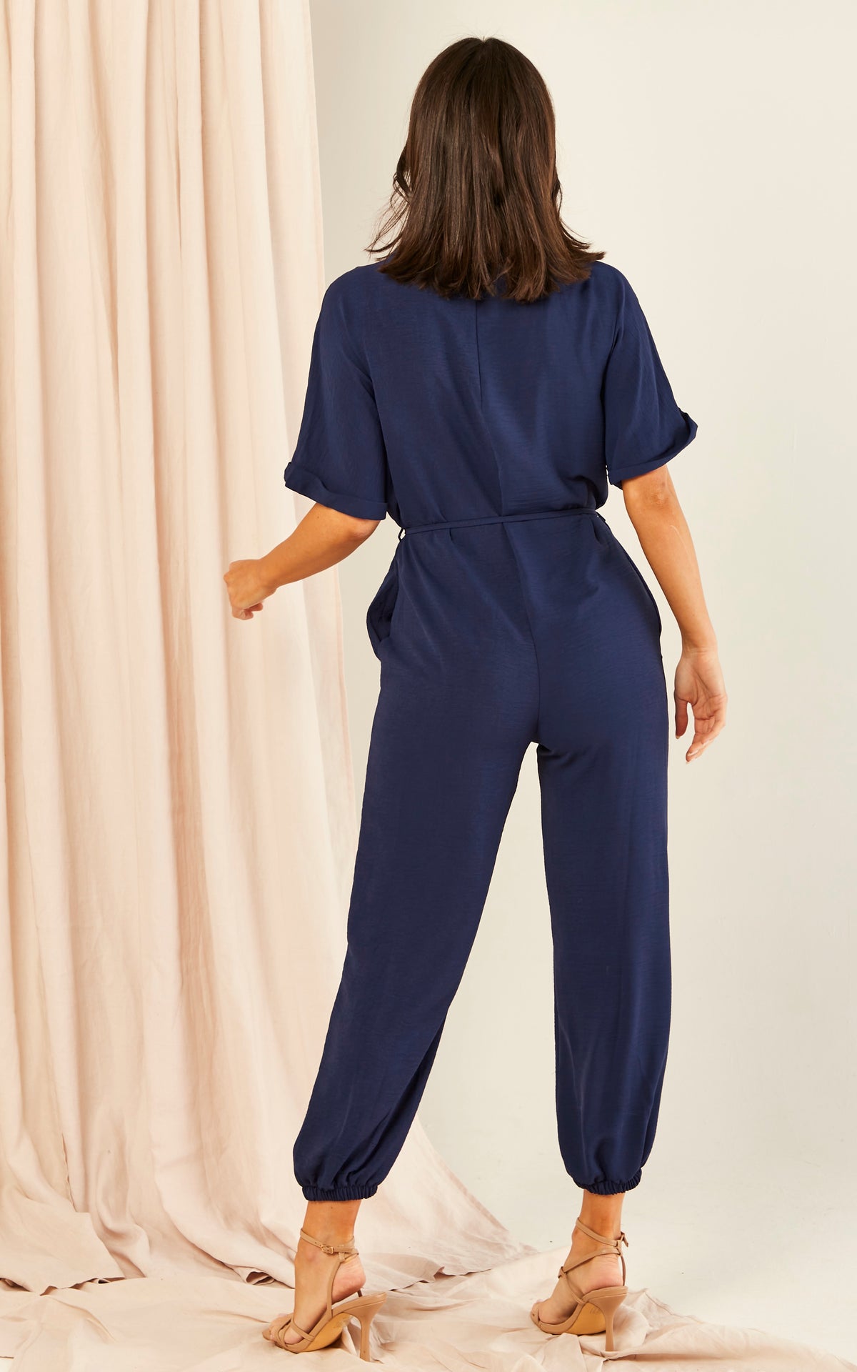 Shirt Wrap Jumpsuit in Navy