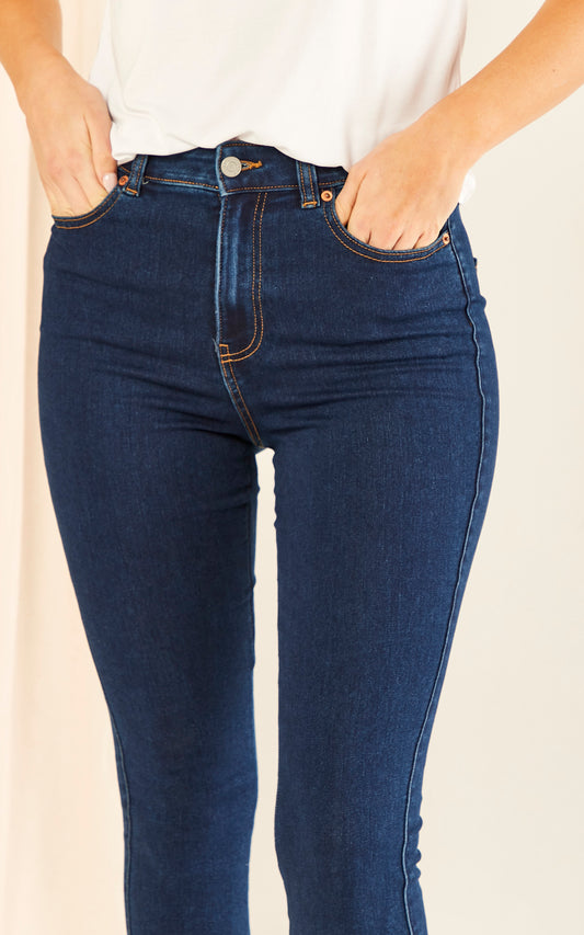 High Waisted Skinny Denim Jeans in Dark Blue