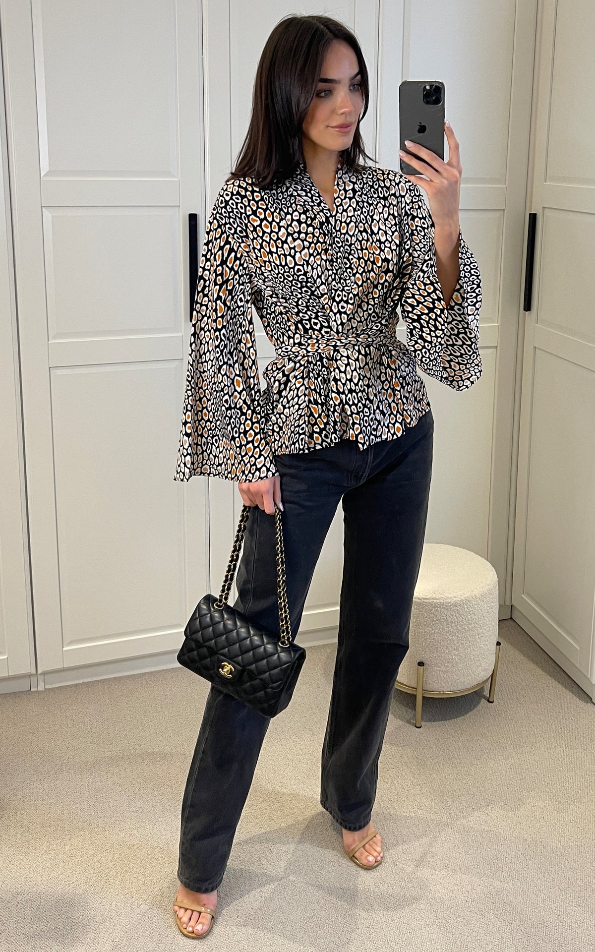Leopard print long sleeve wrap top
