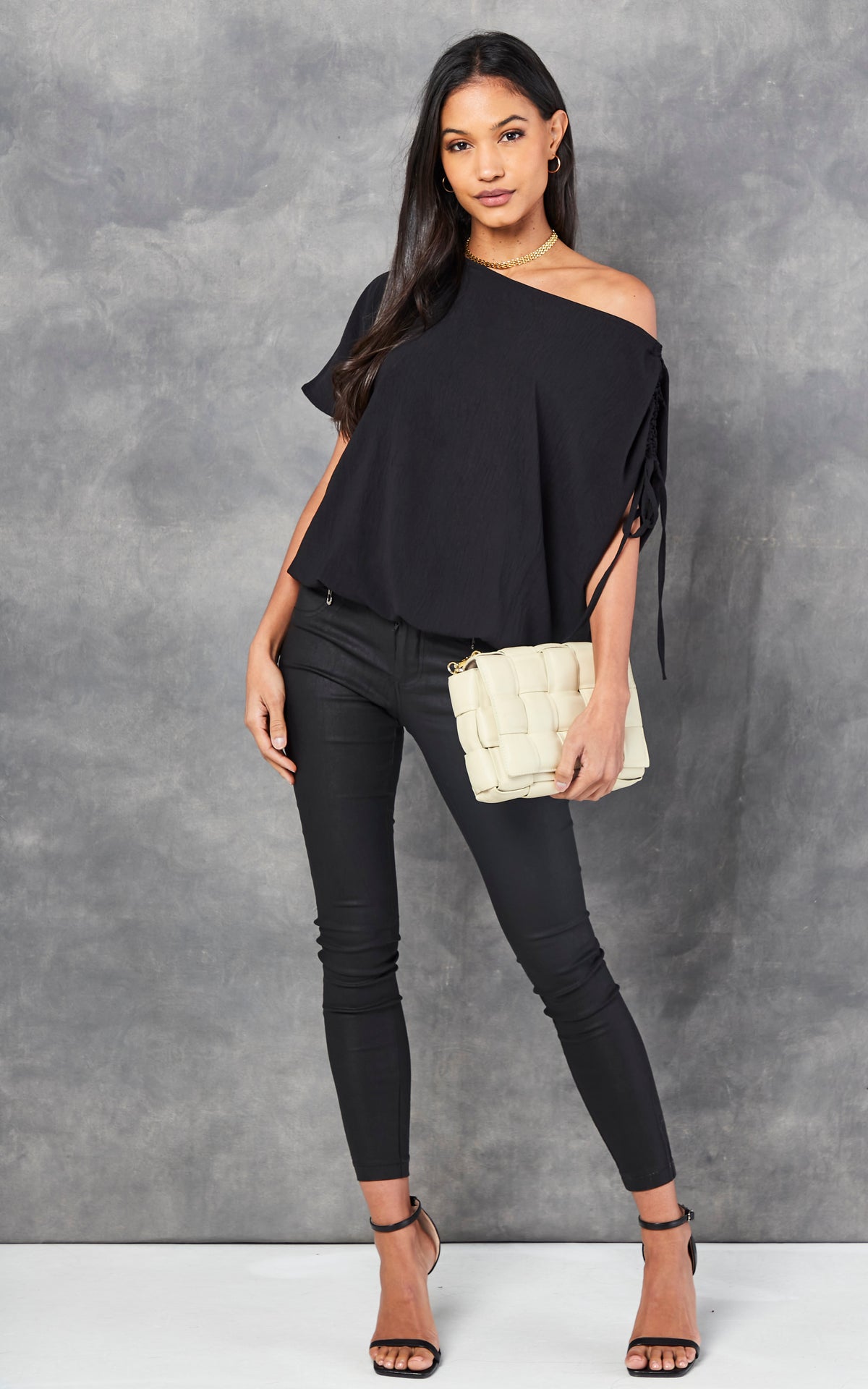 Off Shoulder Oversize Top in Black