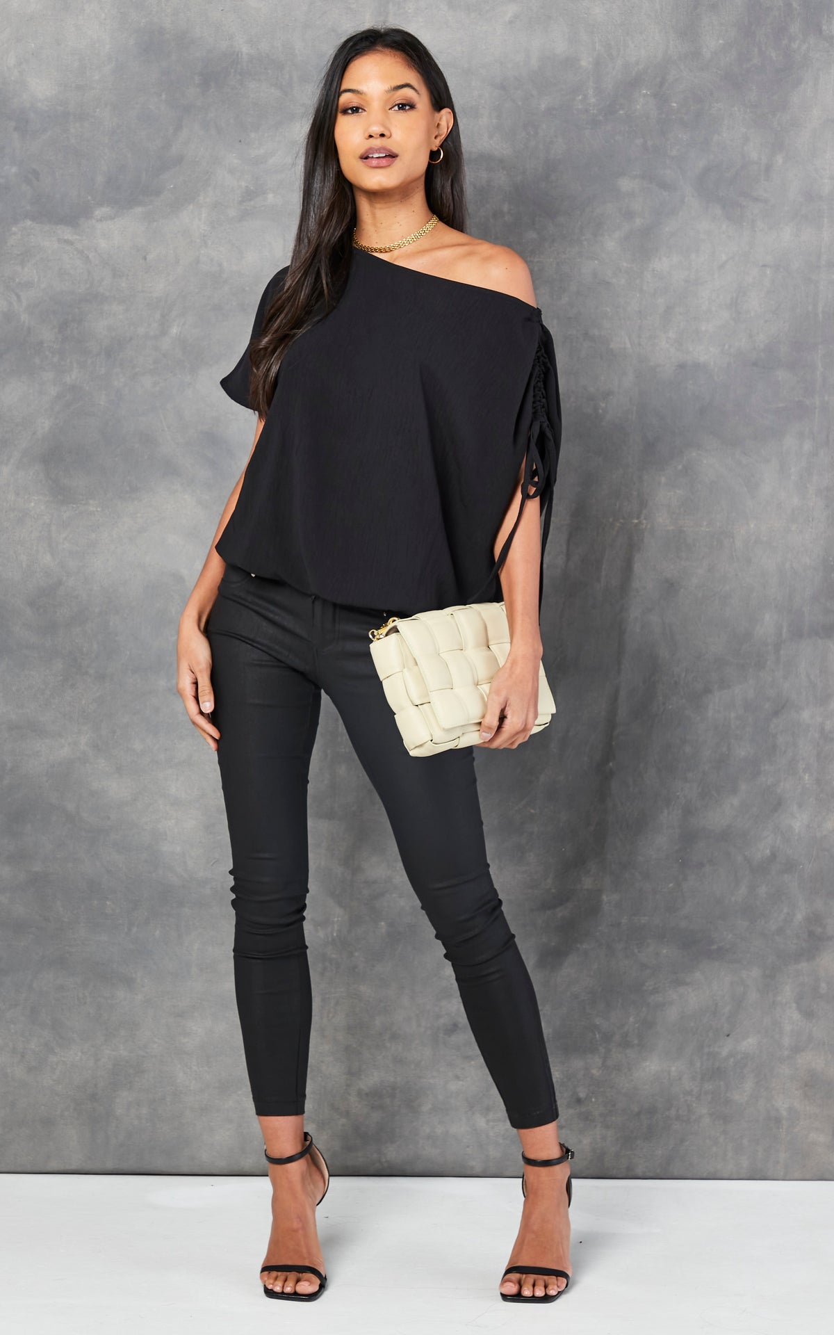 Off Shoulder Oversize Top in Black
