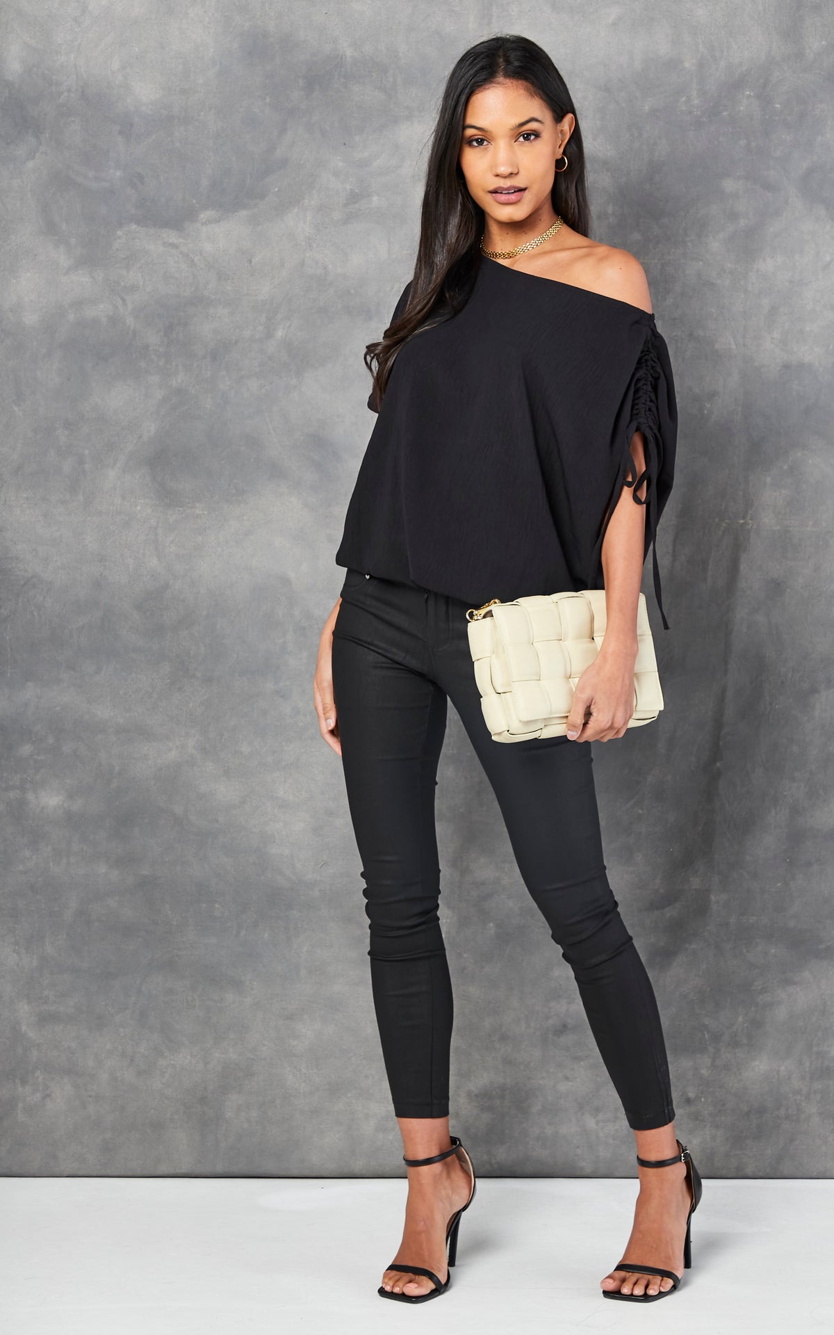 Off Shoulder Oversize Top in Black