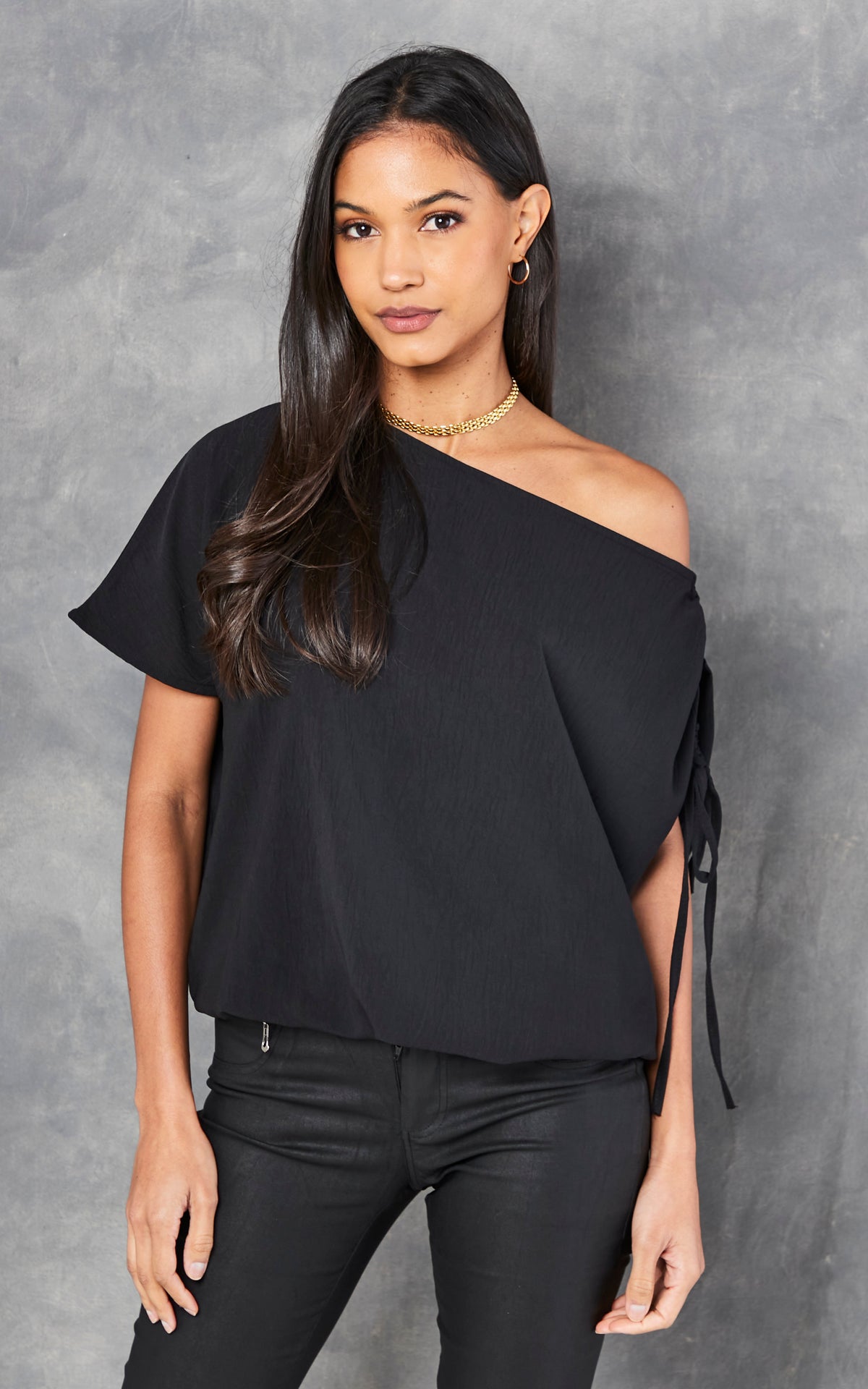 Off Shoulder Oversize Top in Black