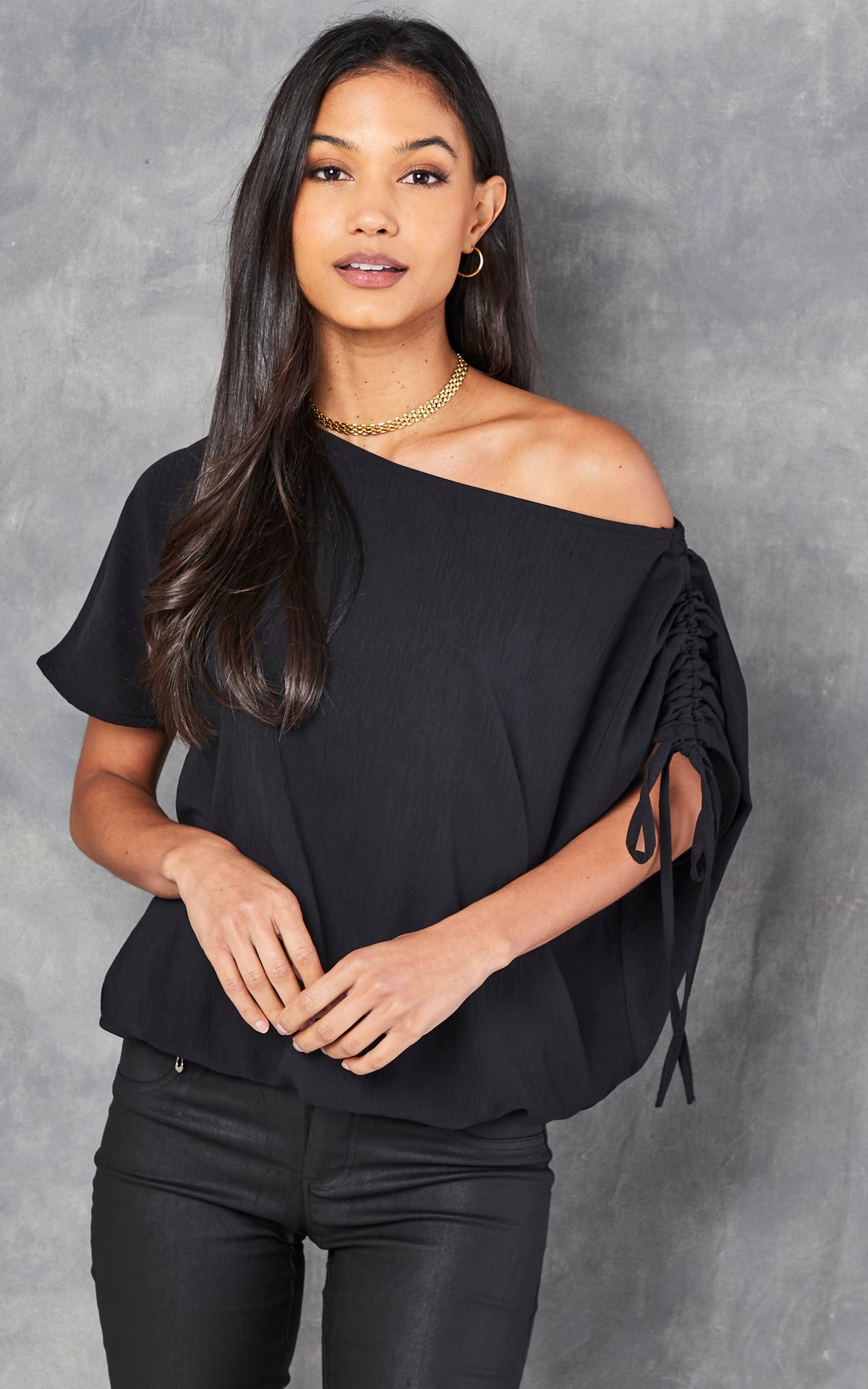 Off Shoulder Oversize Top in Black