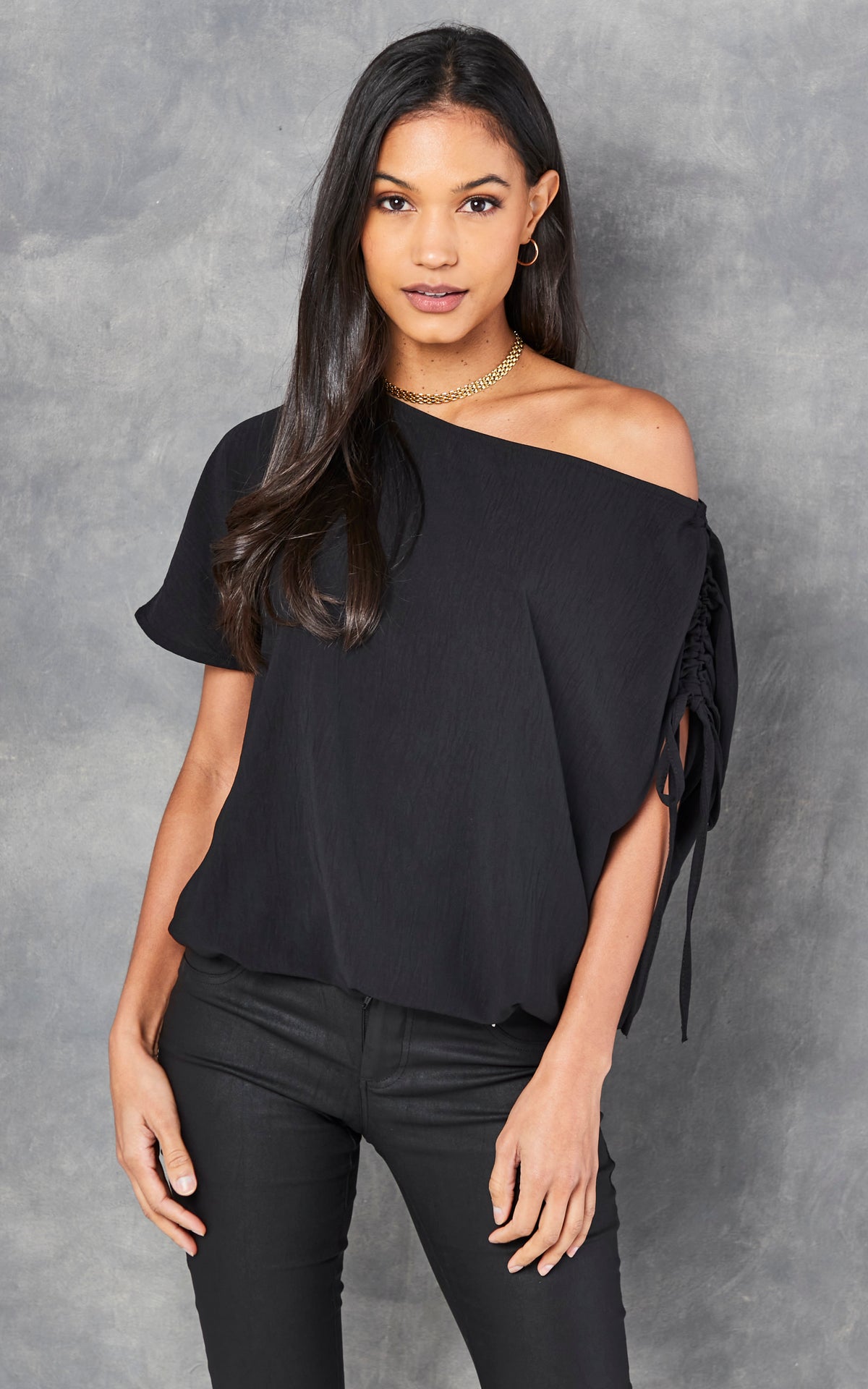 Off Shoulder Oversize Top in Black
