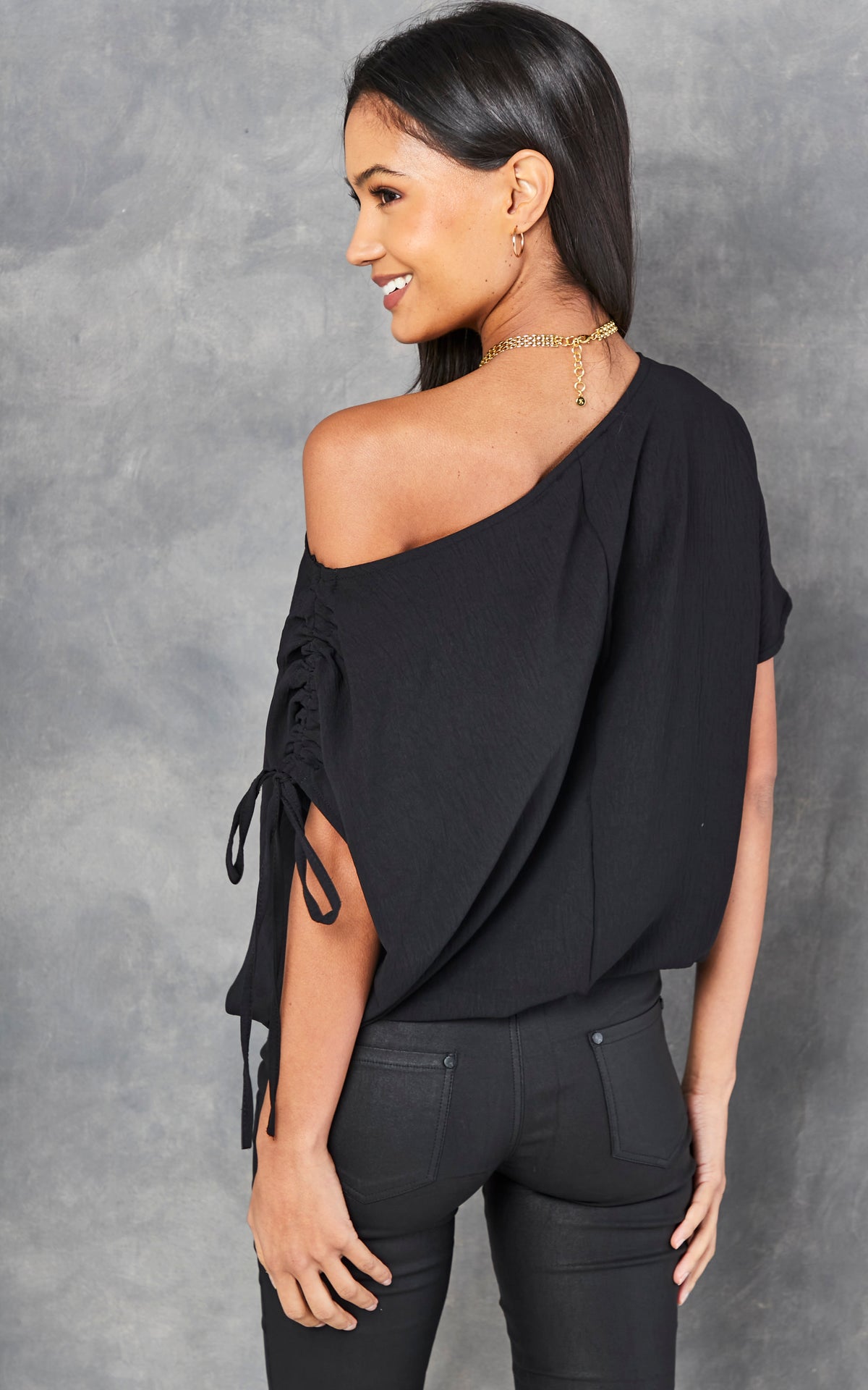 Off Shoulder Oversize Top in Black
