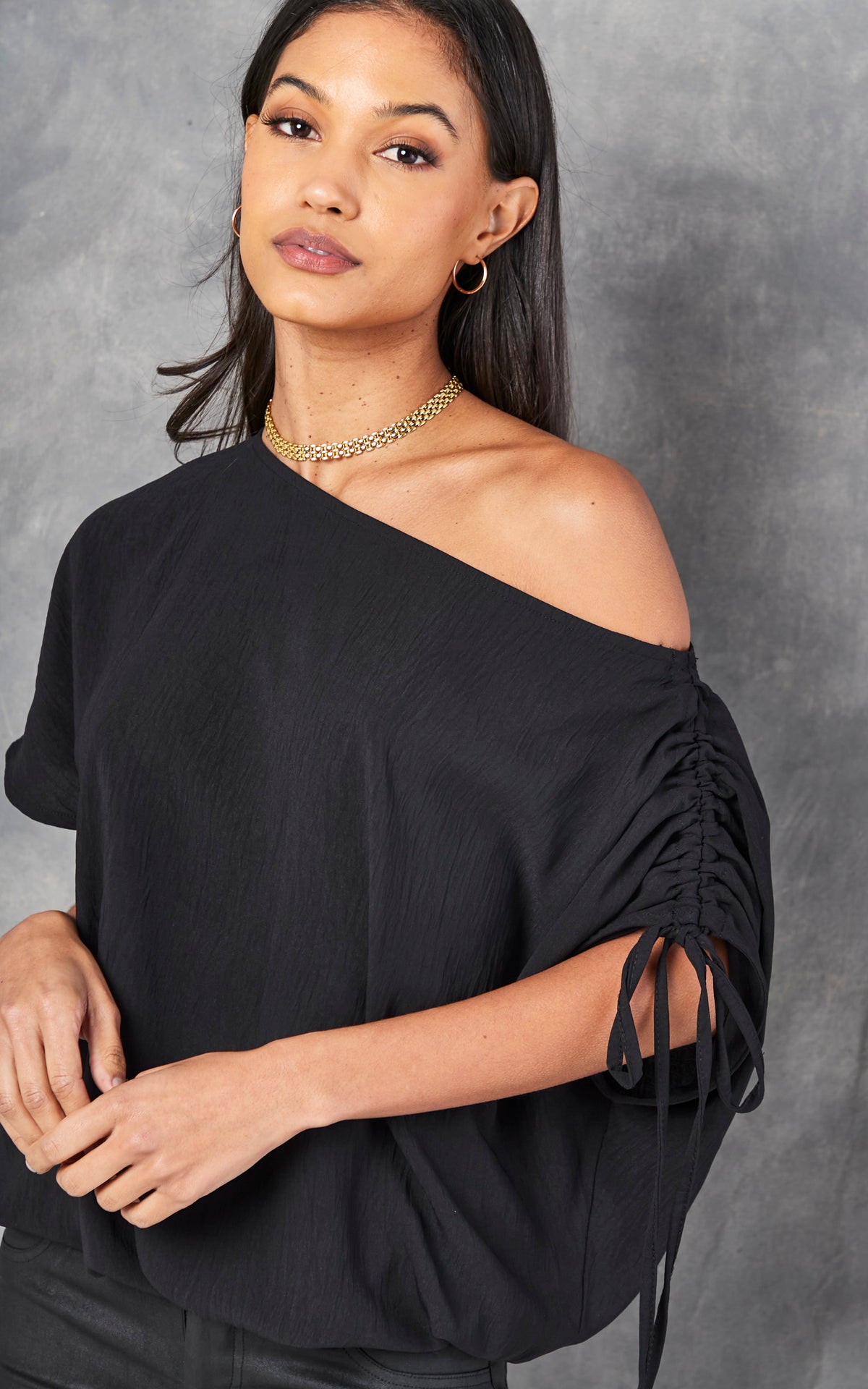 Off Shoulder Oversize Top in Black