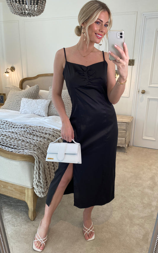 Black cami midi dress with side split