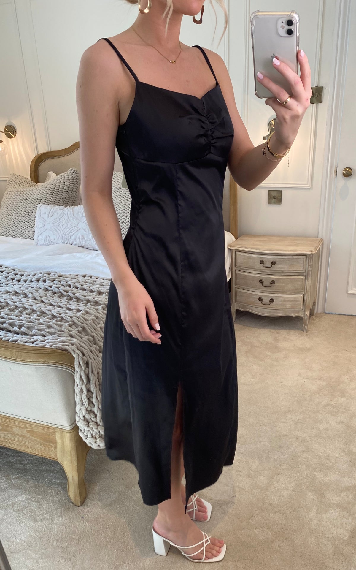 Black cami midi dress with side split