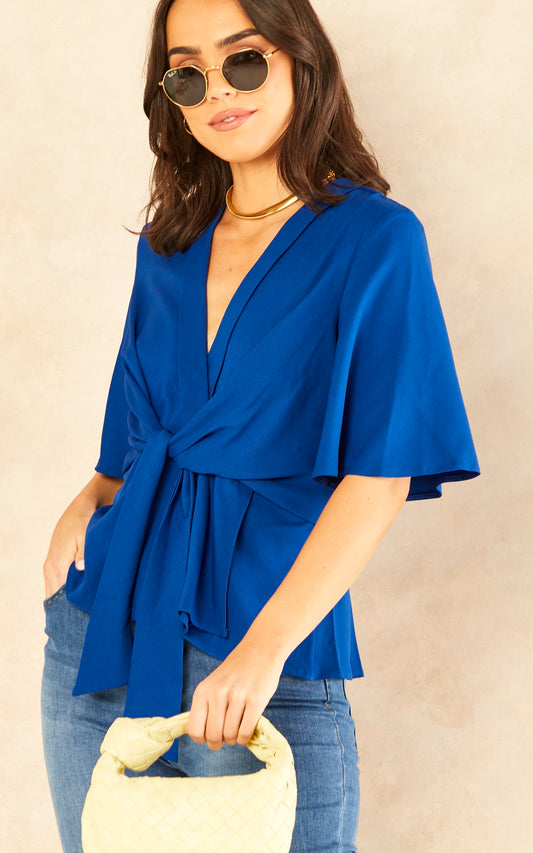 Cobalt Blue Kimono Knot Top