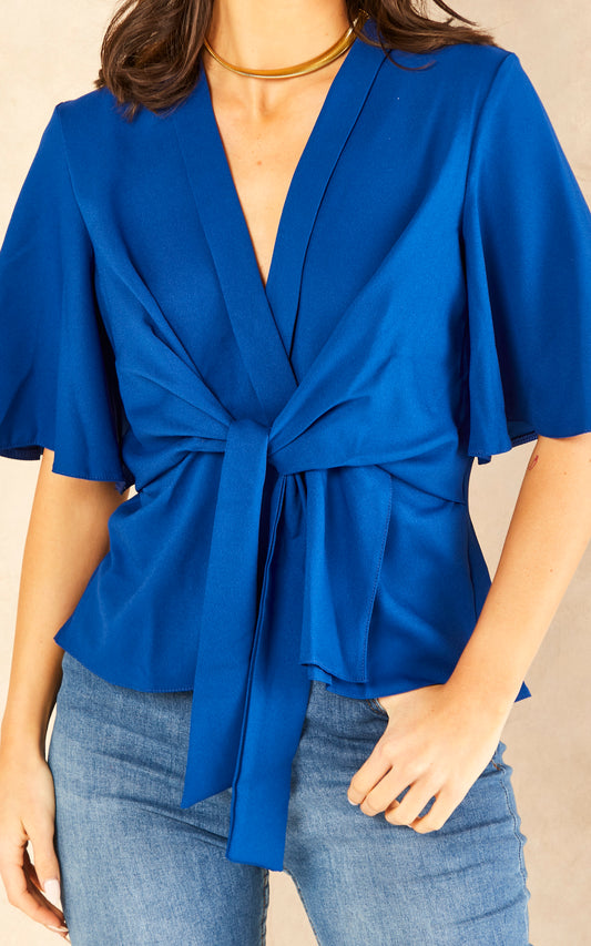 Cobalt Blue Kimono Knot Top