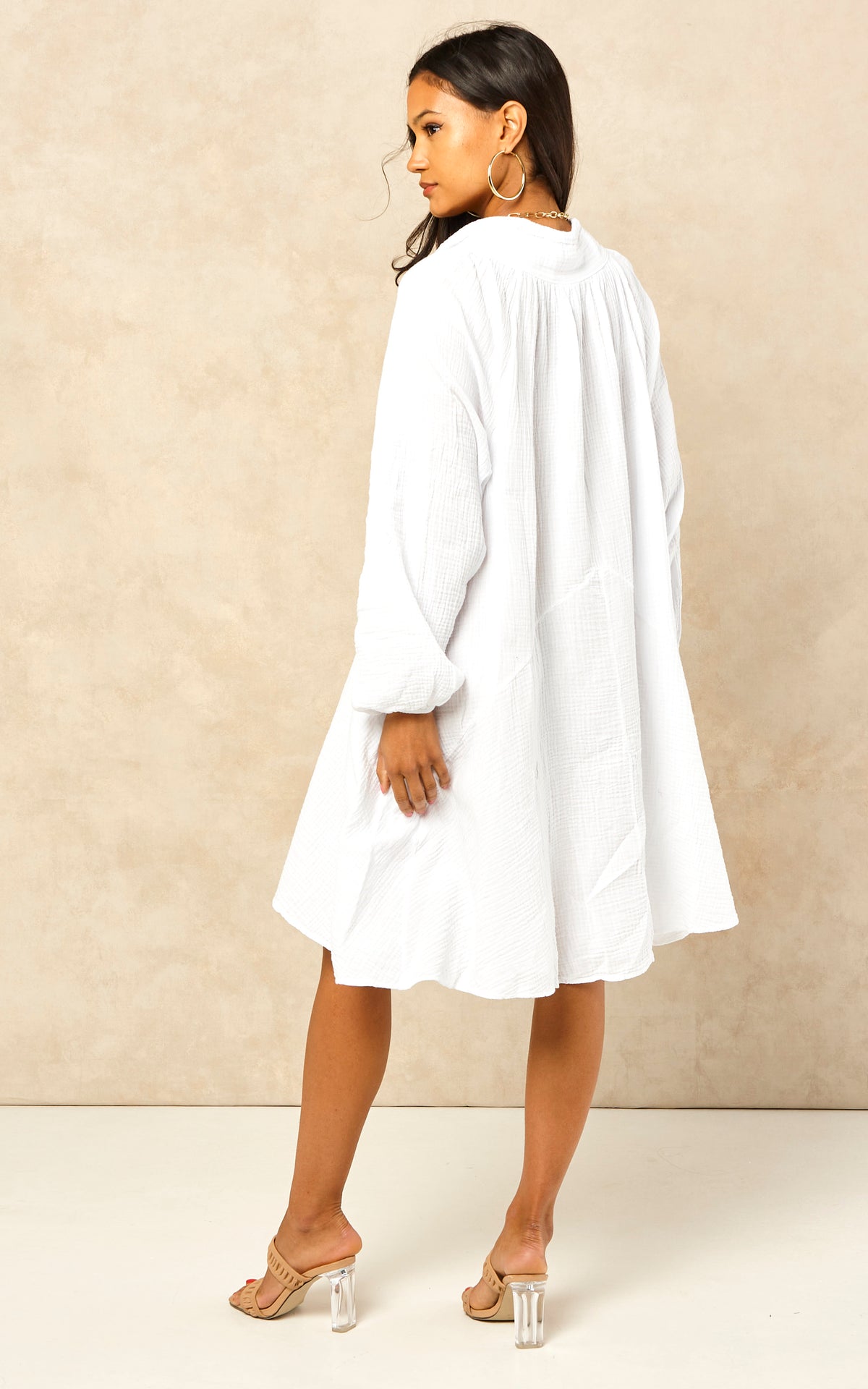 White Knee-Length Bell Sleeve Floaty Dress