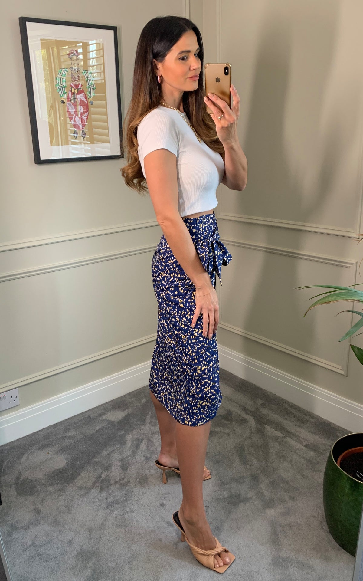 Leopard print midi wrap skirt in navy