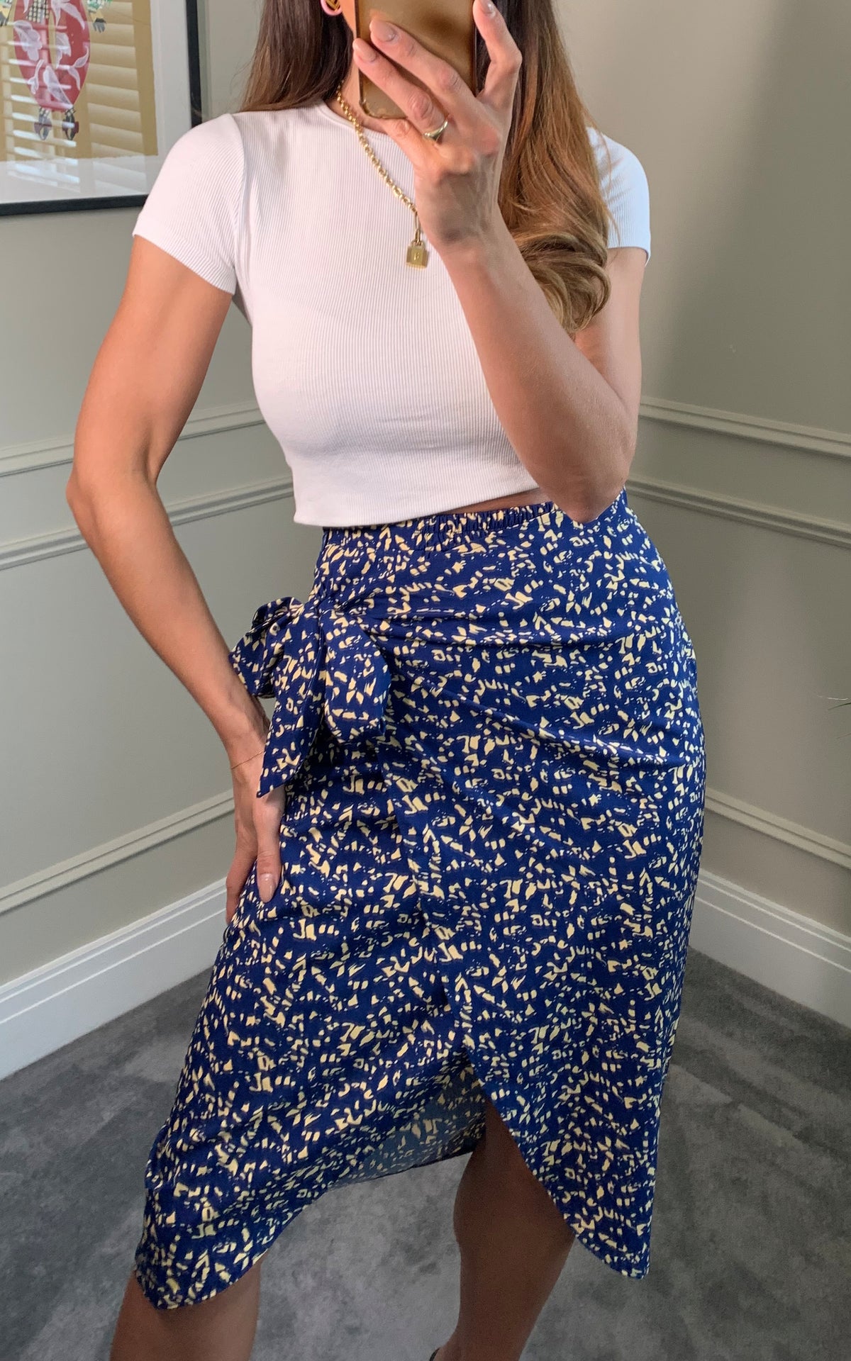 Leopard print midi wrap skirt in navy