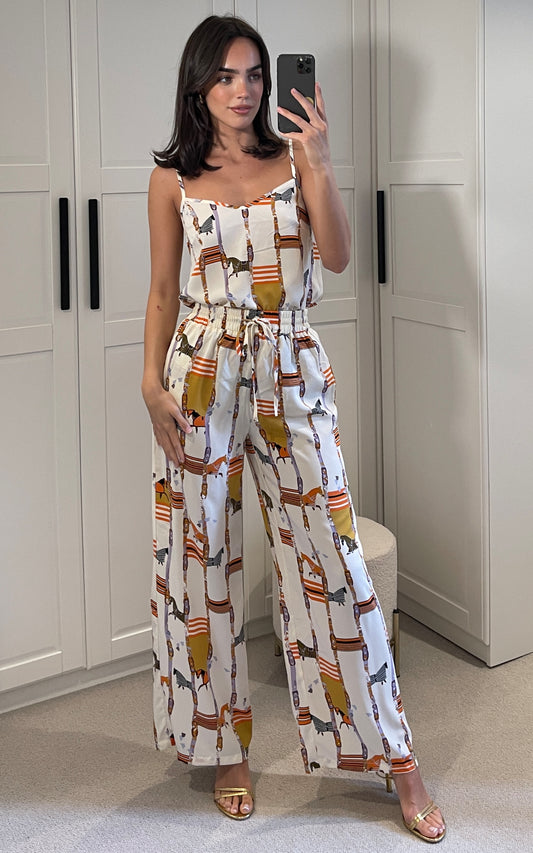 Multicolour animal print wide leg trousers with elasticated waist band
