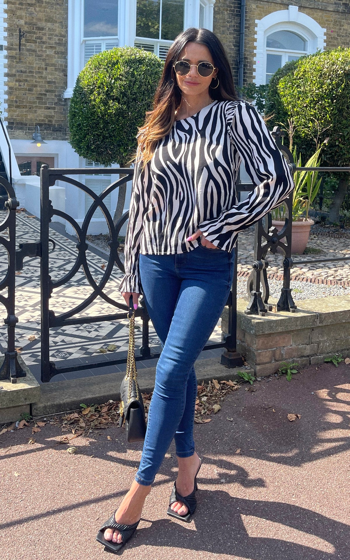 Frill Sleeve Round Neck Blouse in Zebra Print